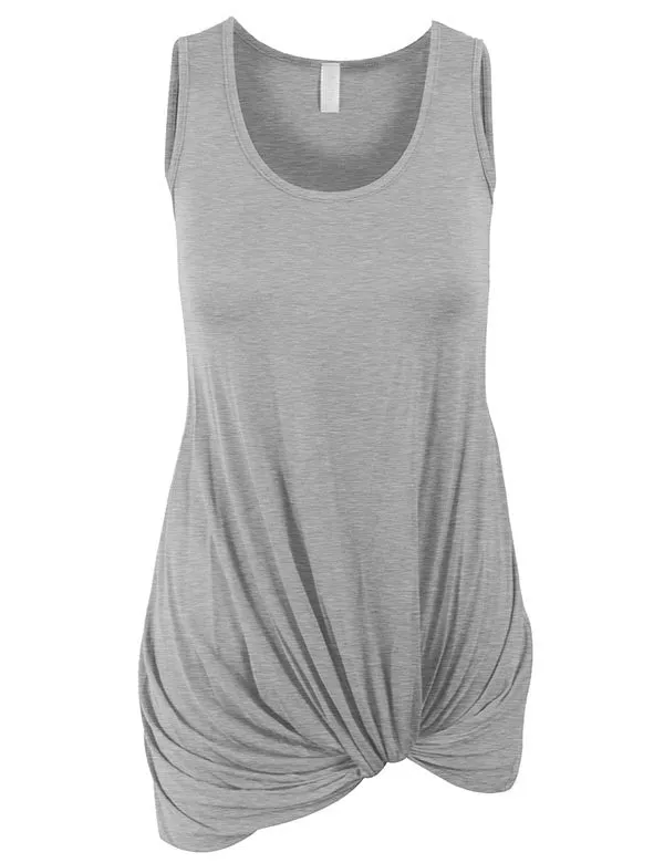 Sleeveless Tank Tunic Top with Knot on Hemline