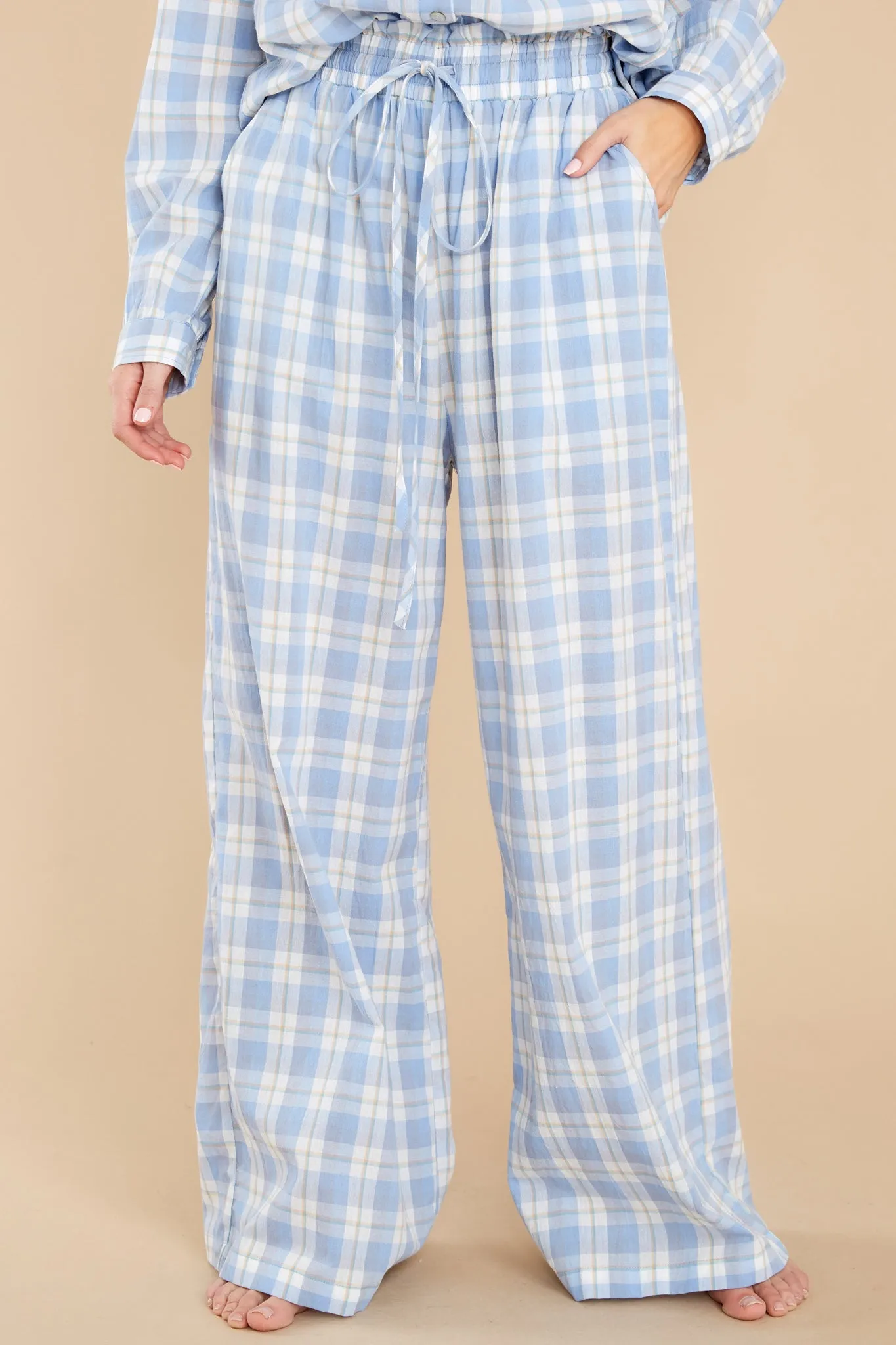 Snooze And Snuggle Blue Plaid Cotton Pajama Bottoms