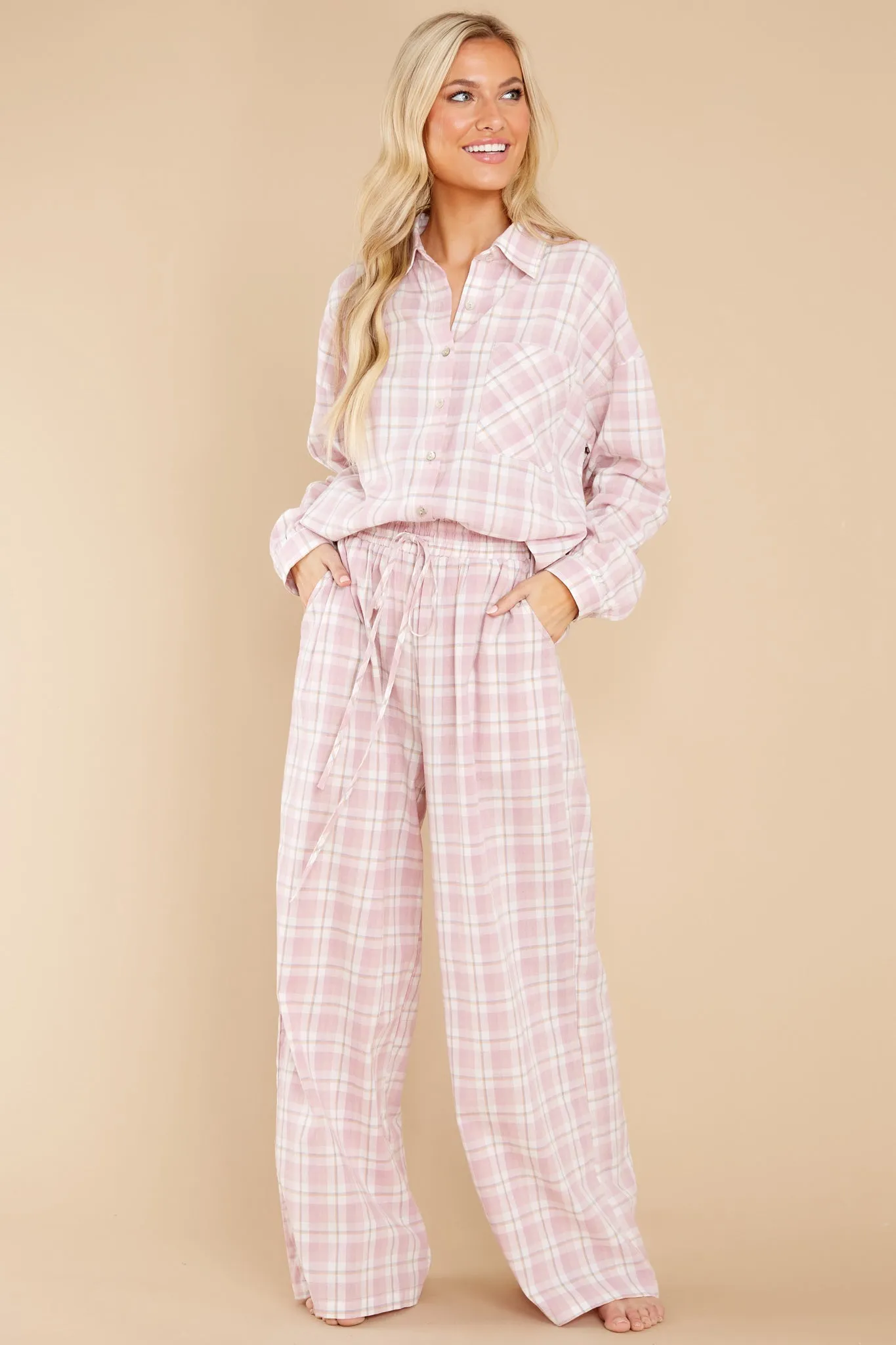 Snooze And Snuggle Pink Plaid Cotton Pajama Pants