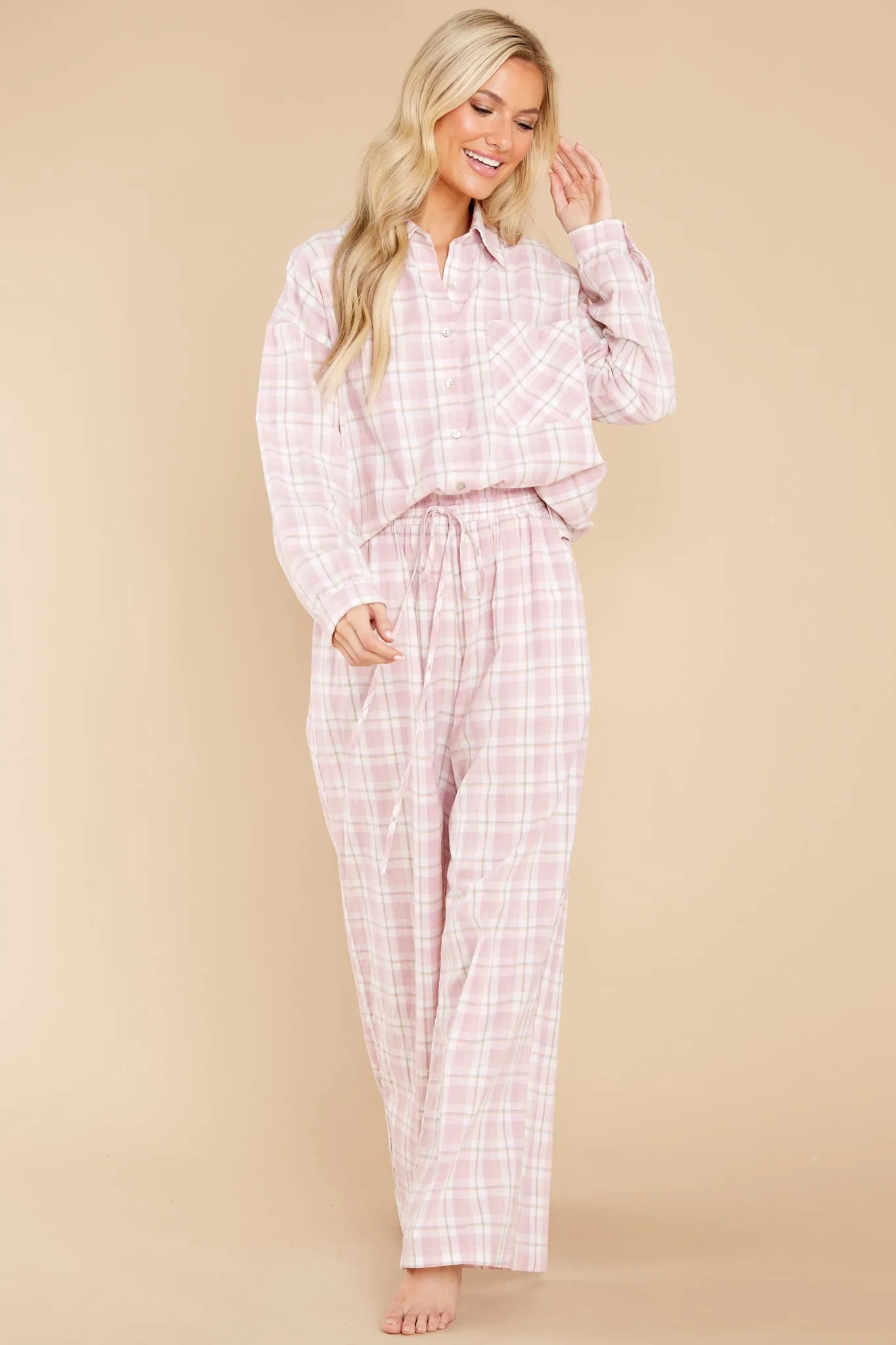 Snooze And Snuggle Pink Plaid Cotton Pajama Pants