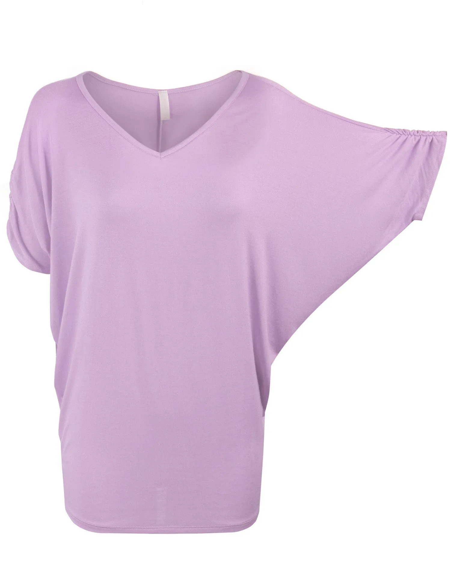 Solid Basic Boatneck Dolman Top with Sleeve Shirring V Neck