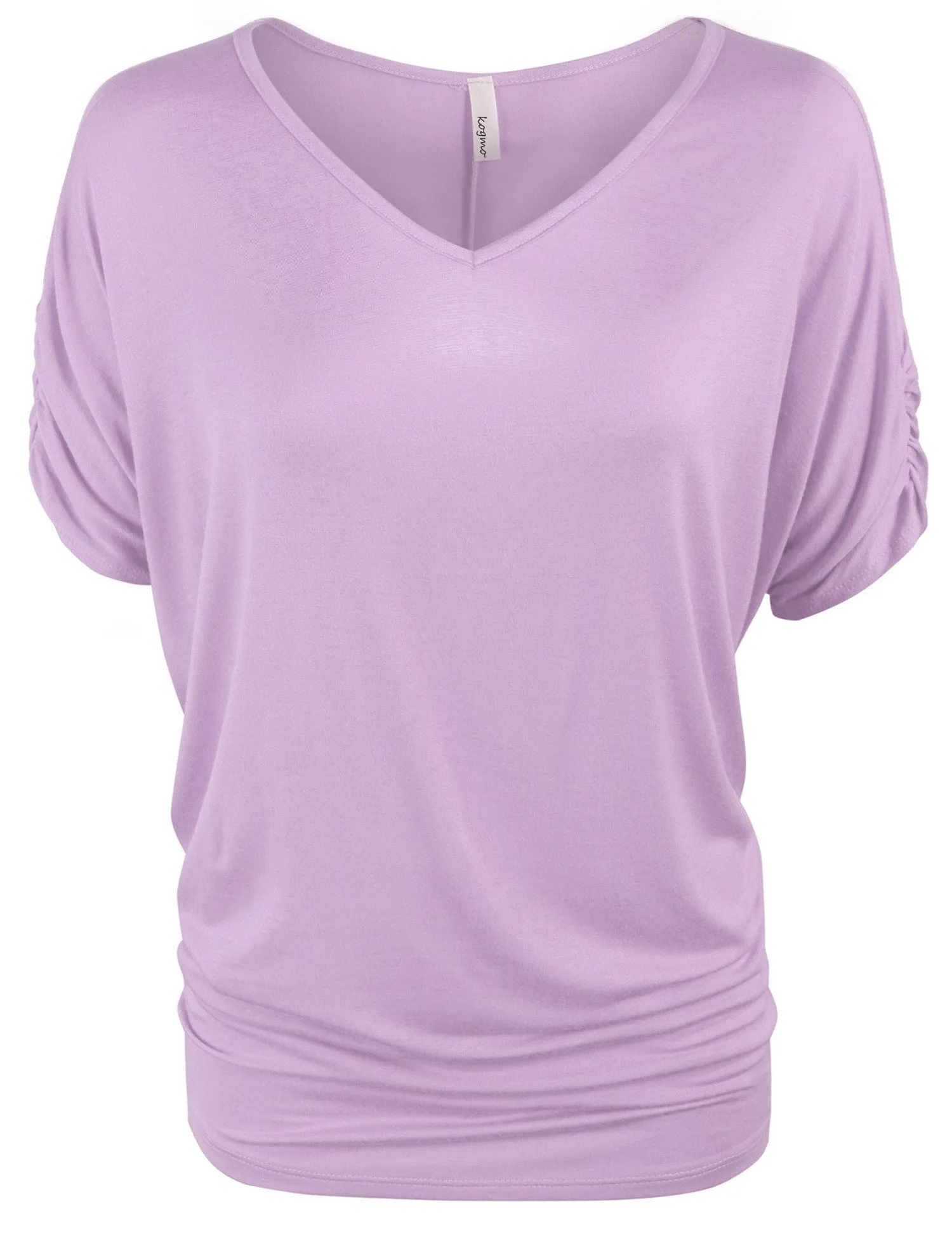 Solid Basic Boatneck Dolman Top with Sleeve Shirring V Neck