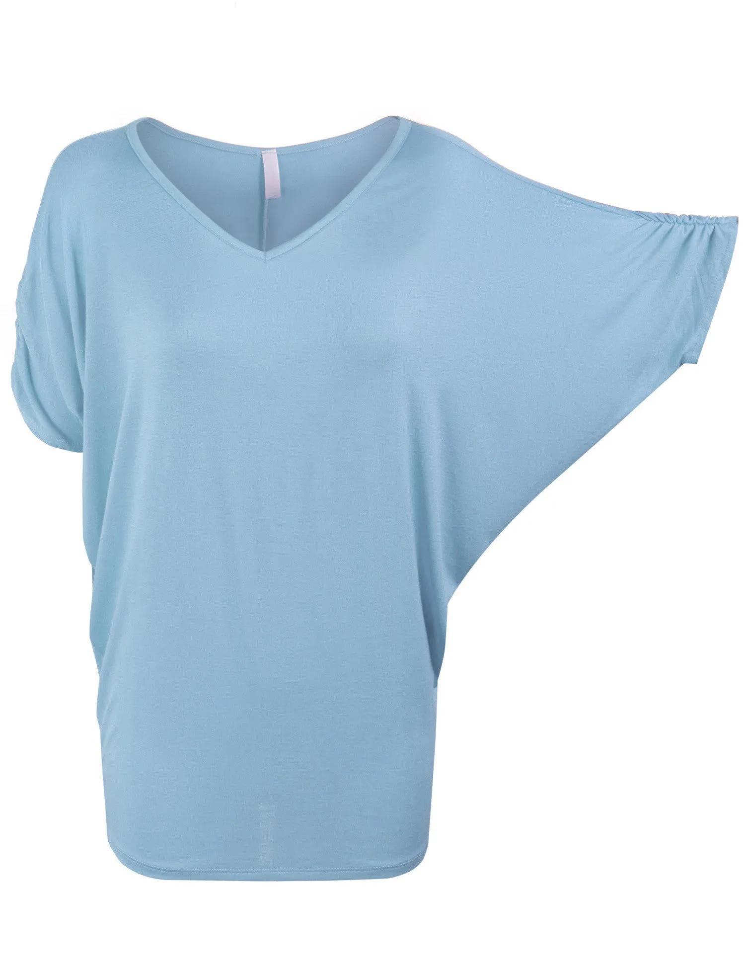 Solid Basic Boatneck Dolman Top with Sleeve Shirring V Neck