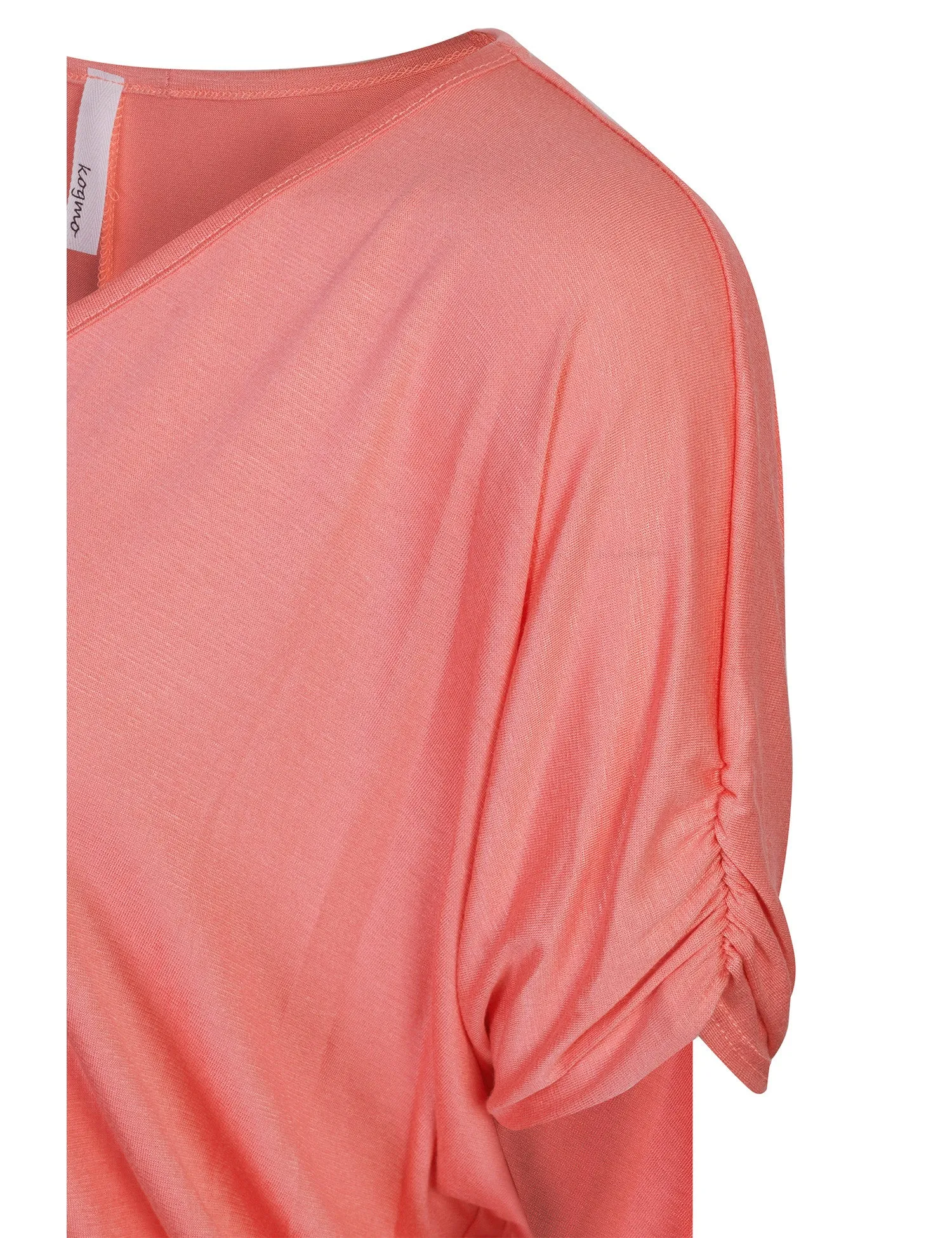 Solid Basic Boatneck Dolman Top with Sleeve Shirring V Neck