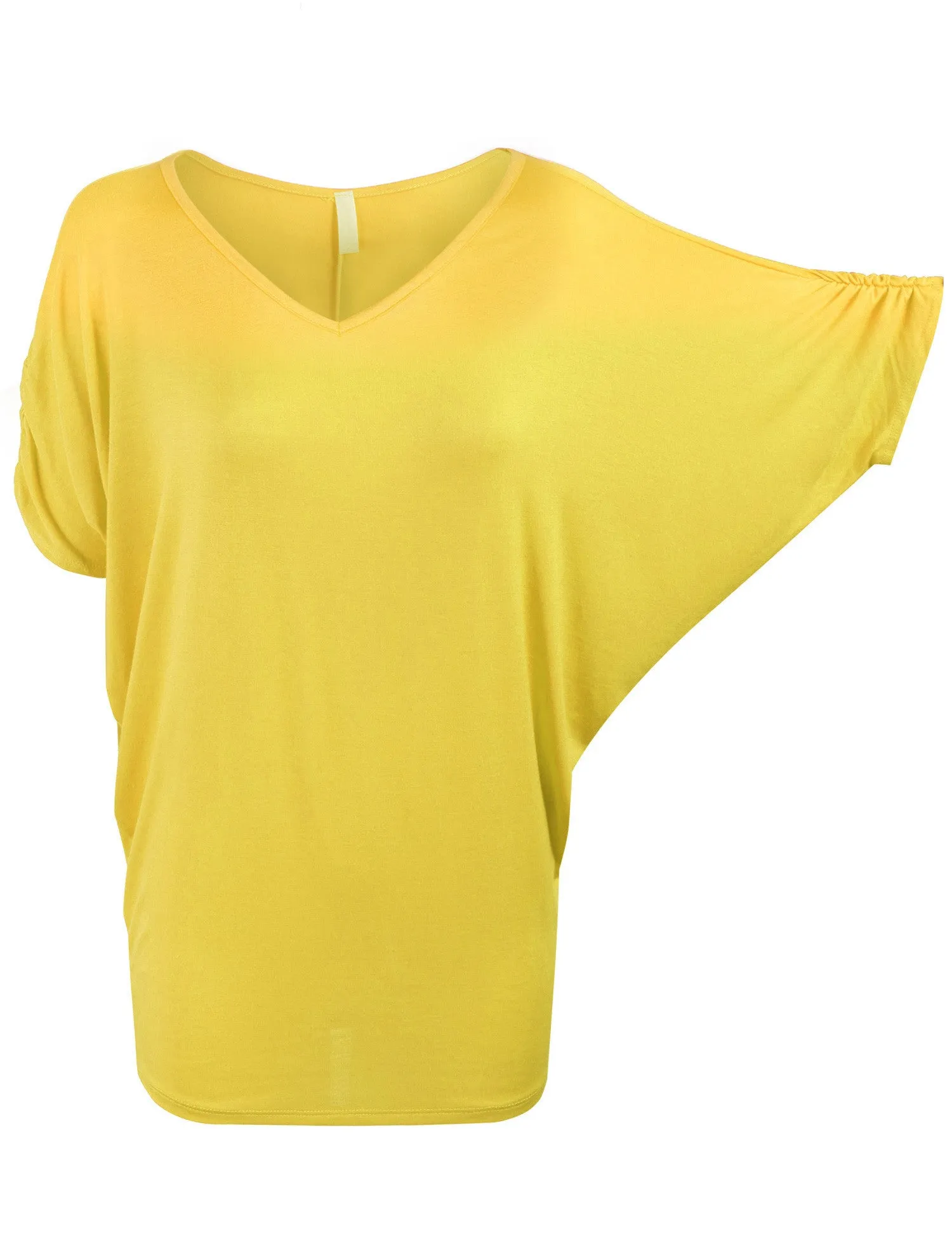 Solid Basic Boatneck Dolman Top with Sleeve Shirring V Neck