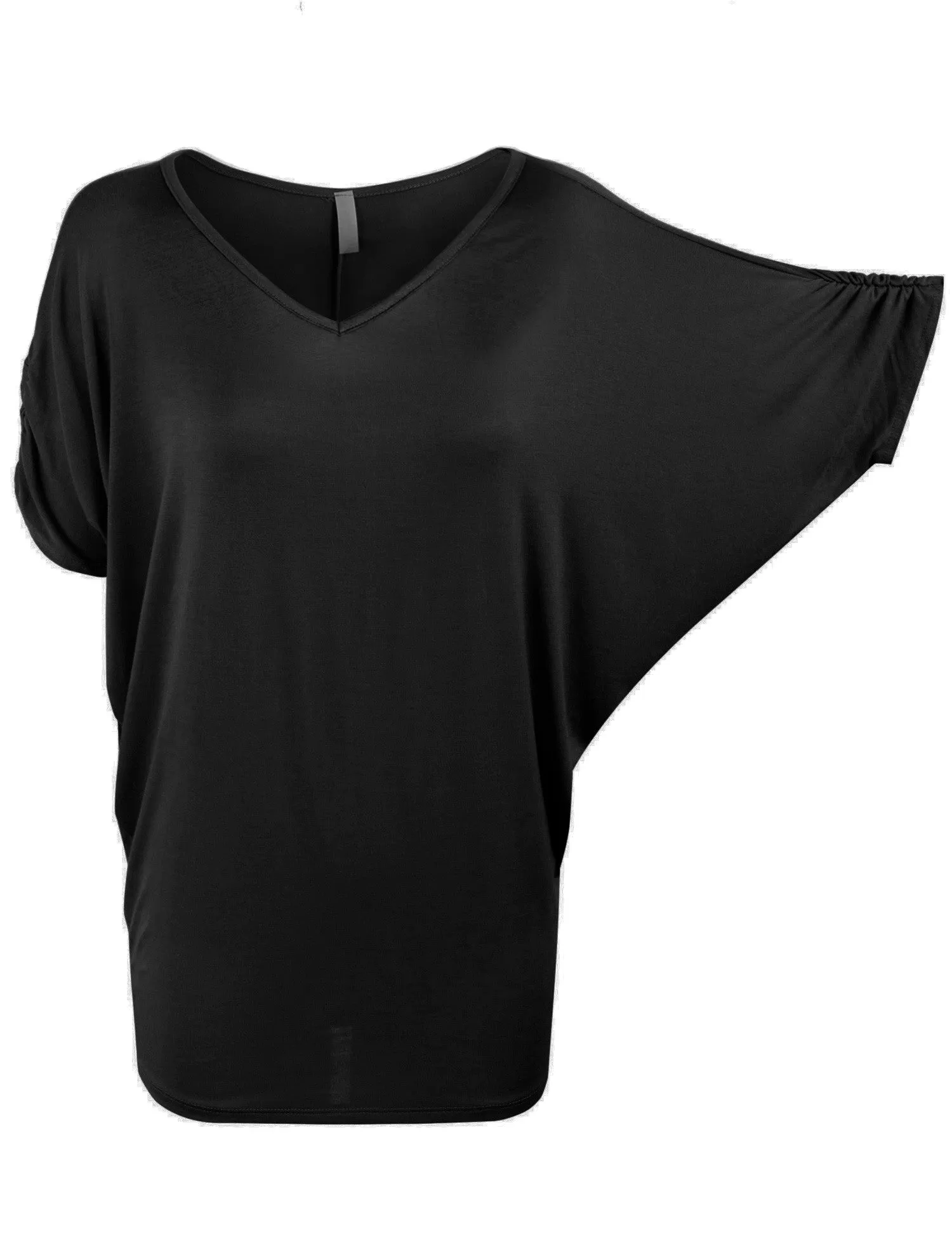 Solid Basic Boatneck Dolman Top with Sleeve Shirring V Neck