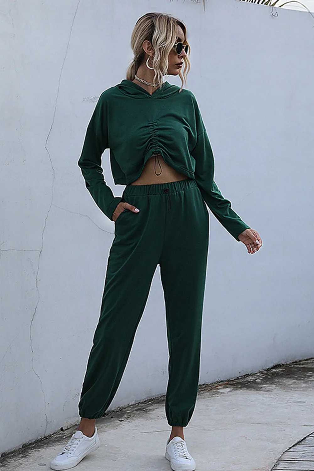 Solid Color Long-sleeve Cropped Sweater Suit