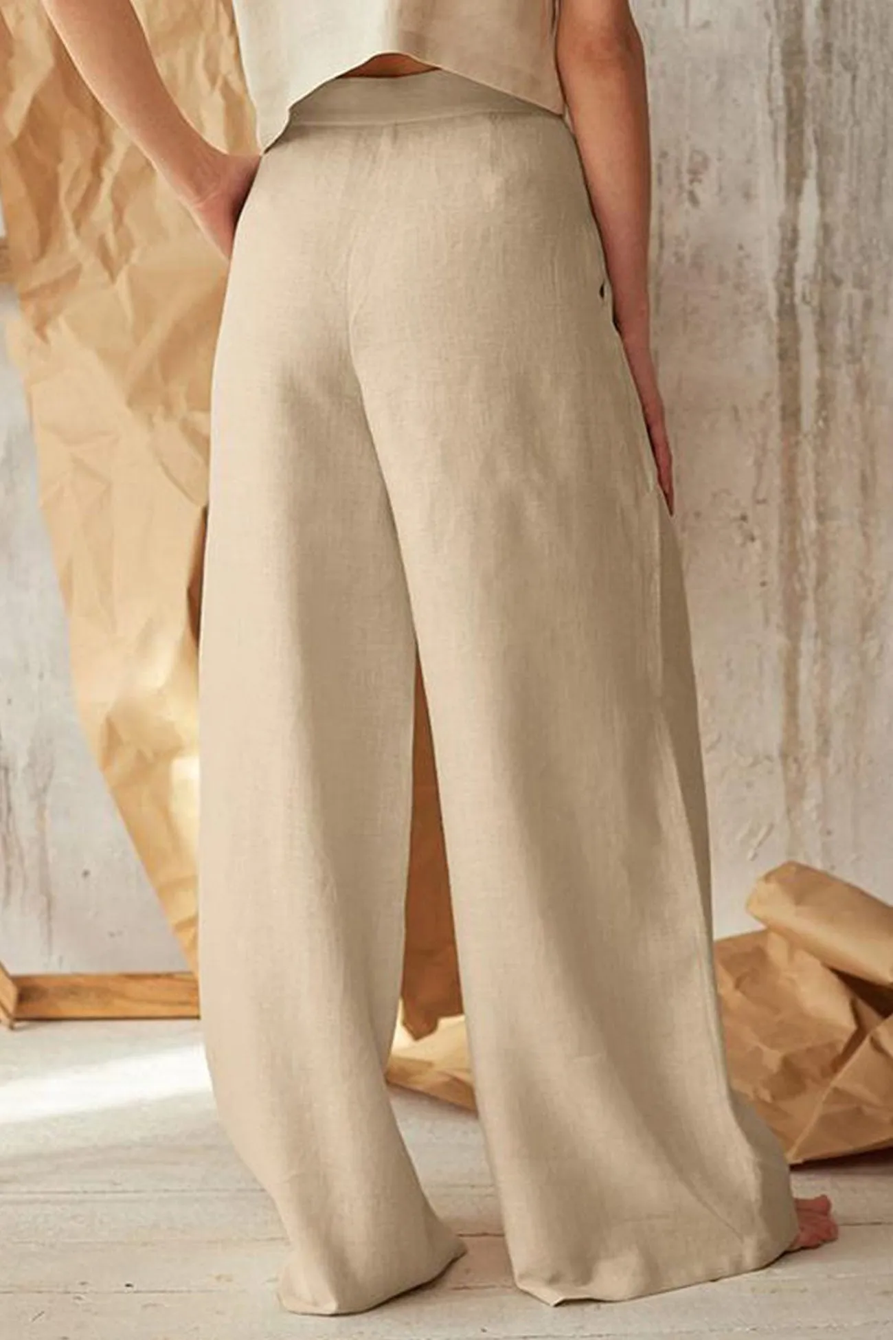 Solid Color Single-breasted Wide Leg Long Pants