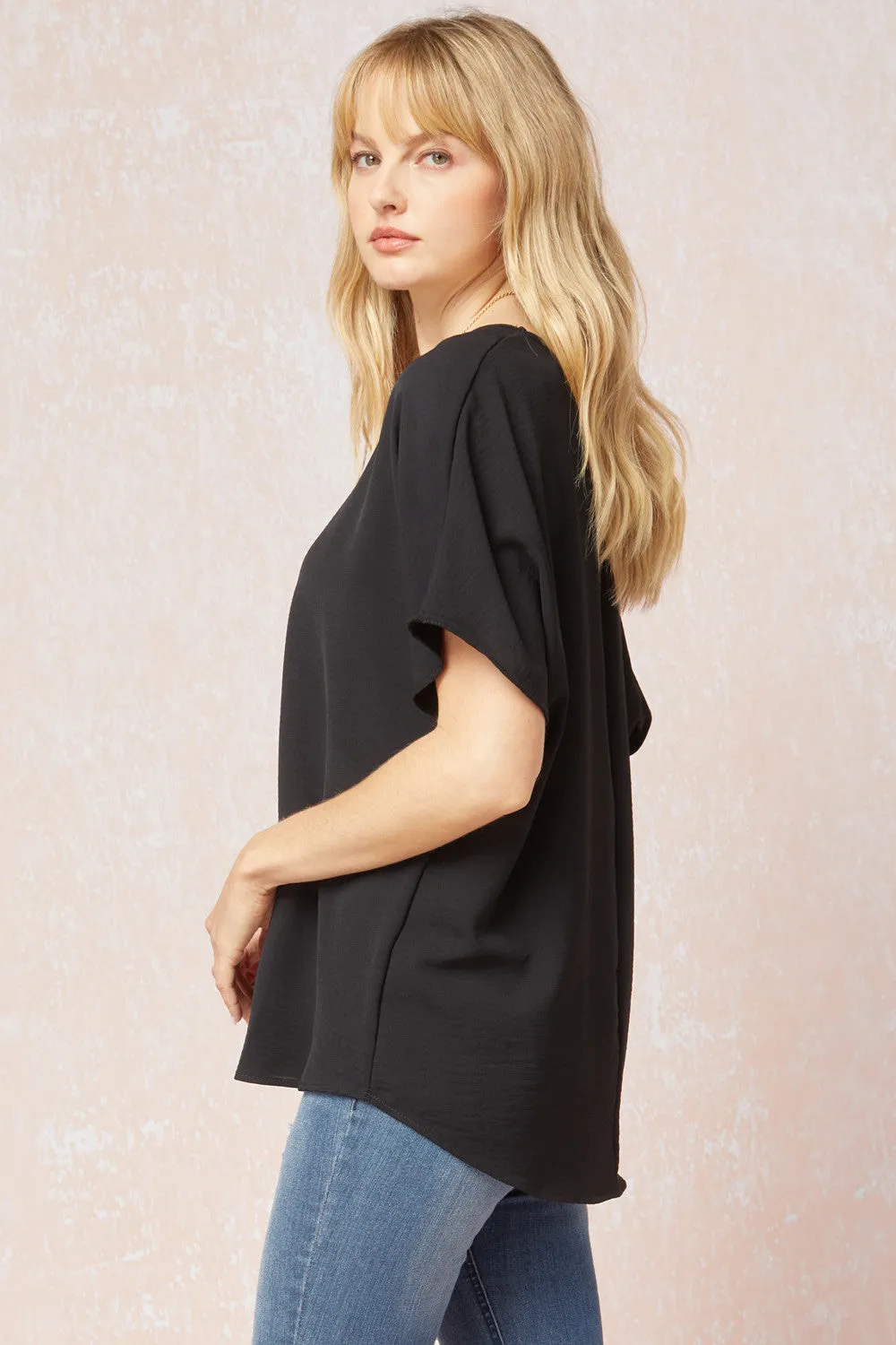 Solid V-Neck Top, Black