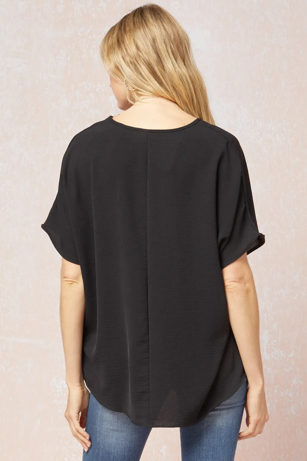 Solid V-Neck Top, Black