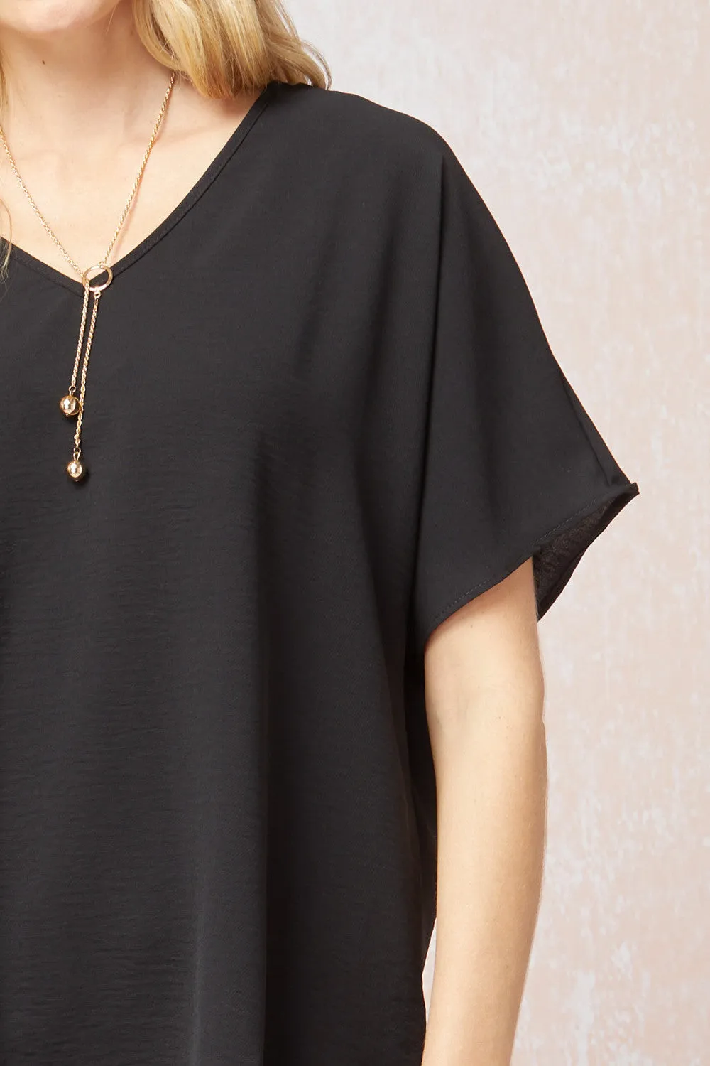 Solid V-Neck Top, Black