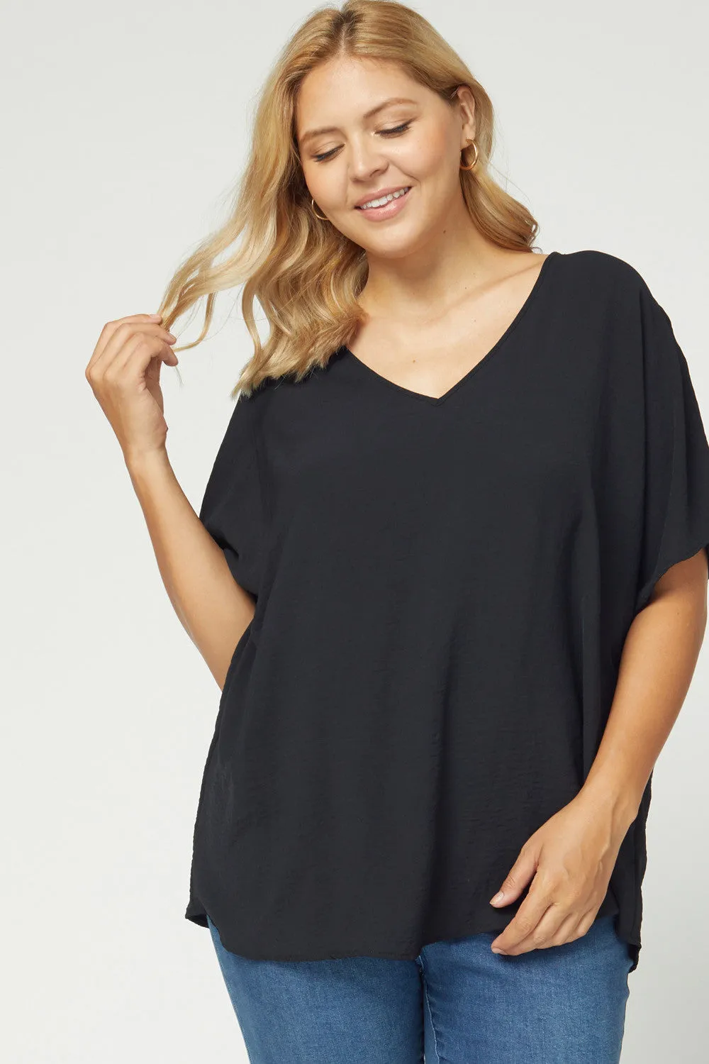 Solid V-Neck Top, Black