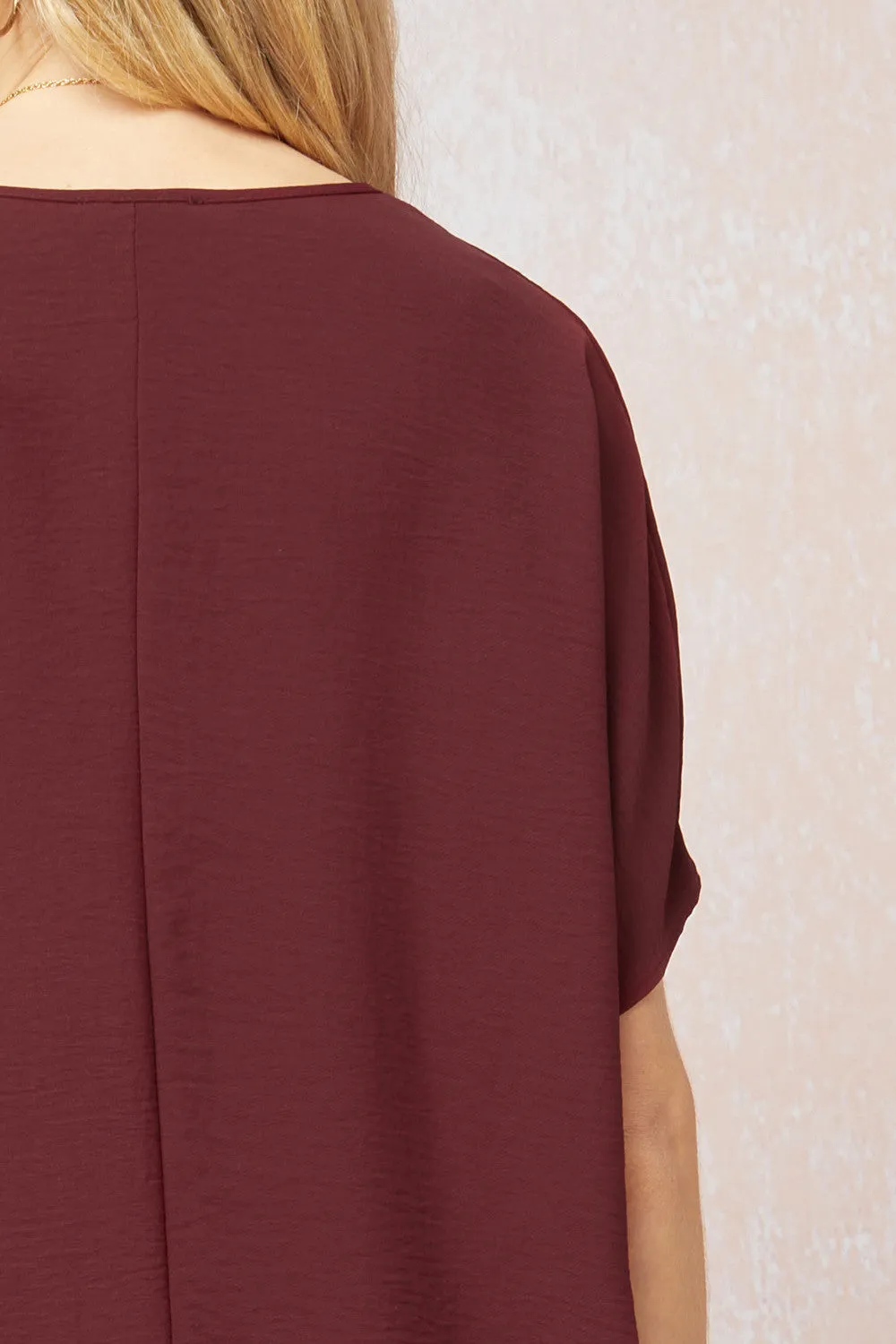 Solid V-Neck Top, Burgundy