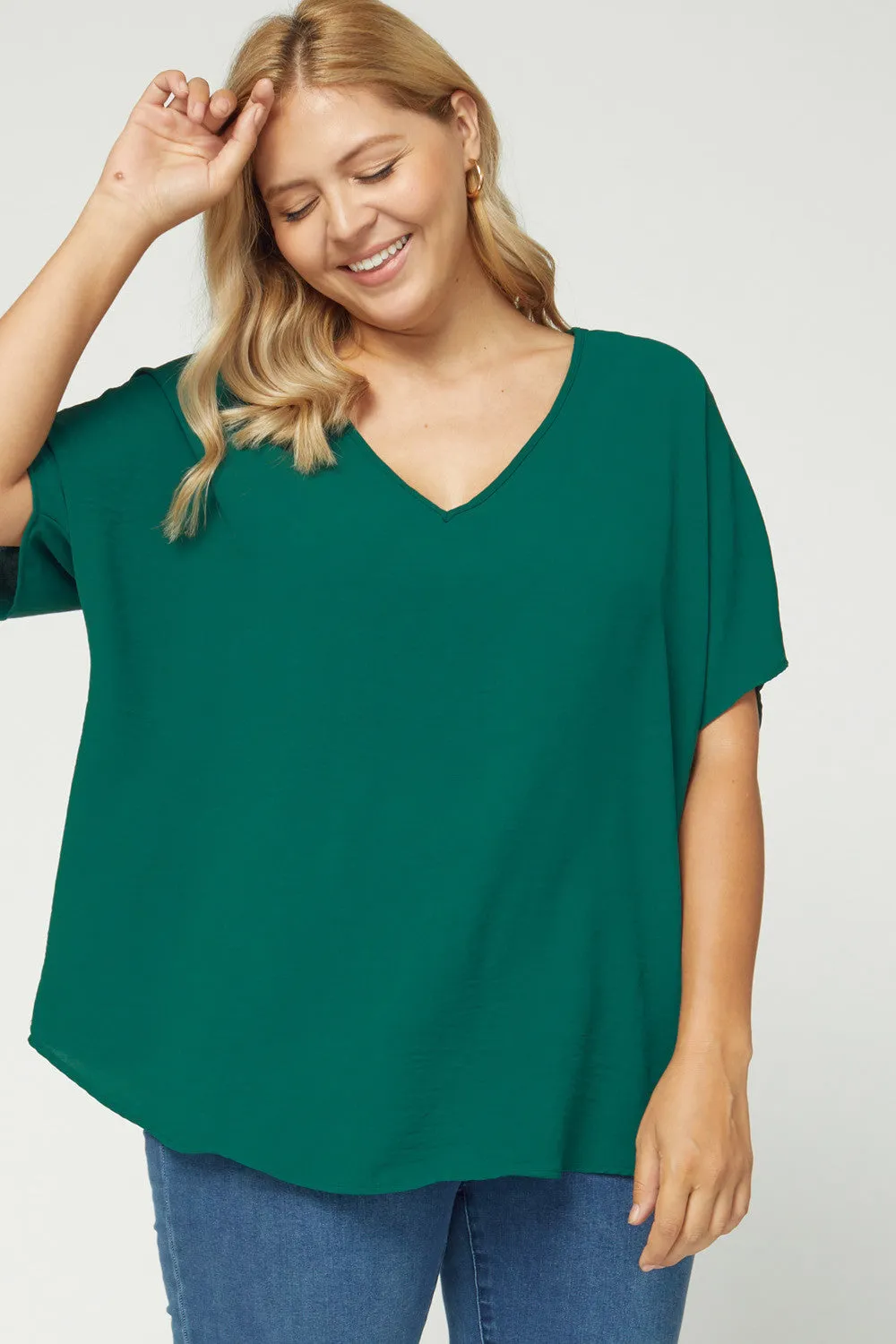 Solid V-Neck Top, Hunter