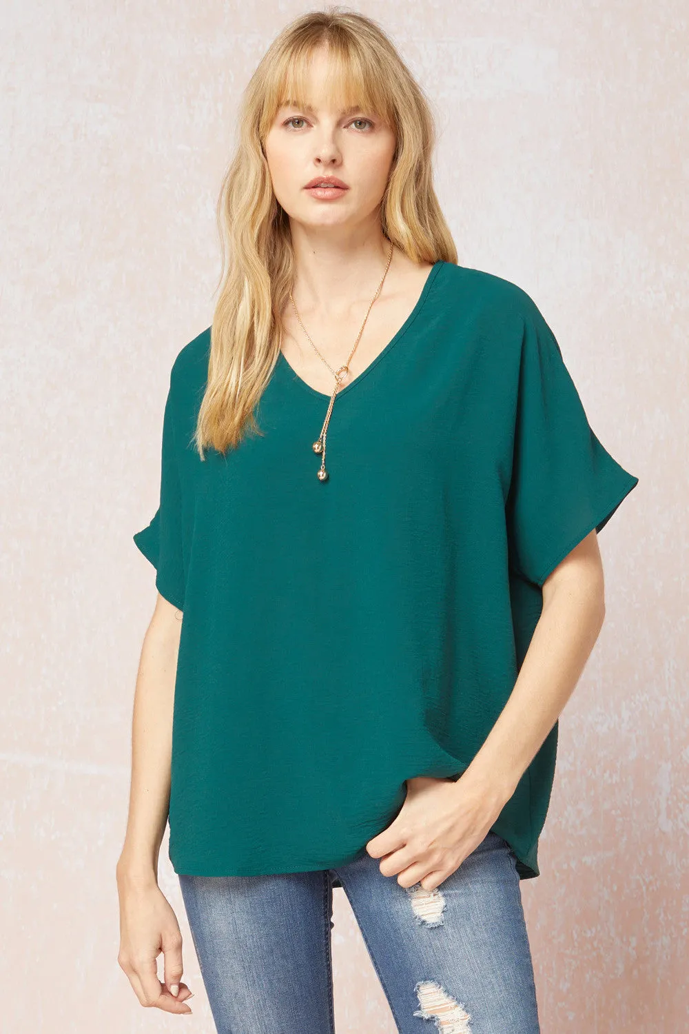 Solid V-Neck Top, Hunter