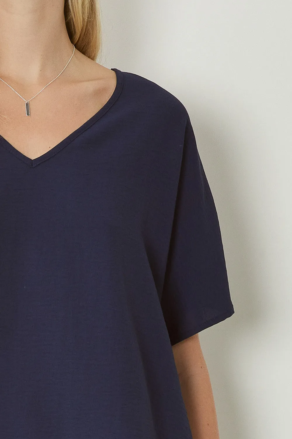 Solid V-Neck Top, Navy