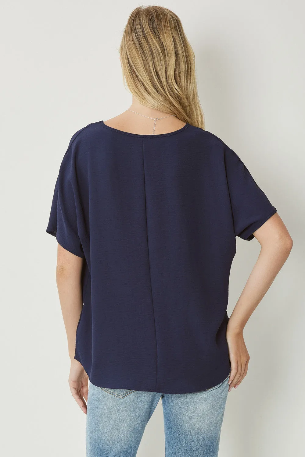 Solid V-Neck Top, Navy