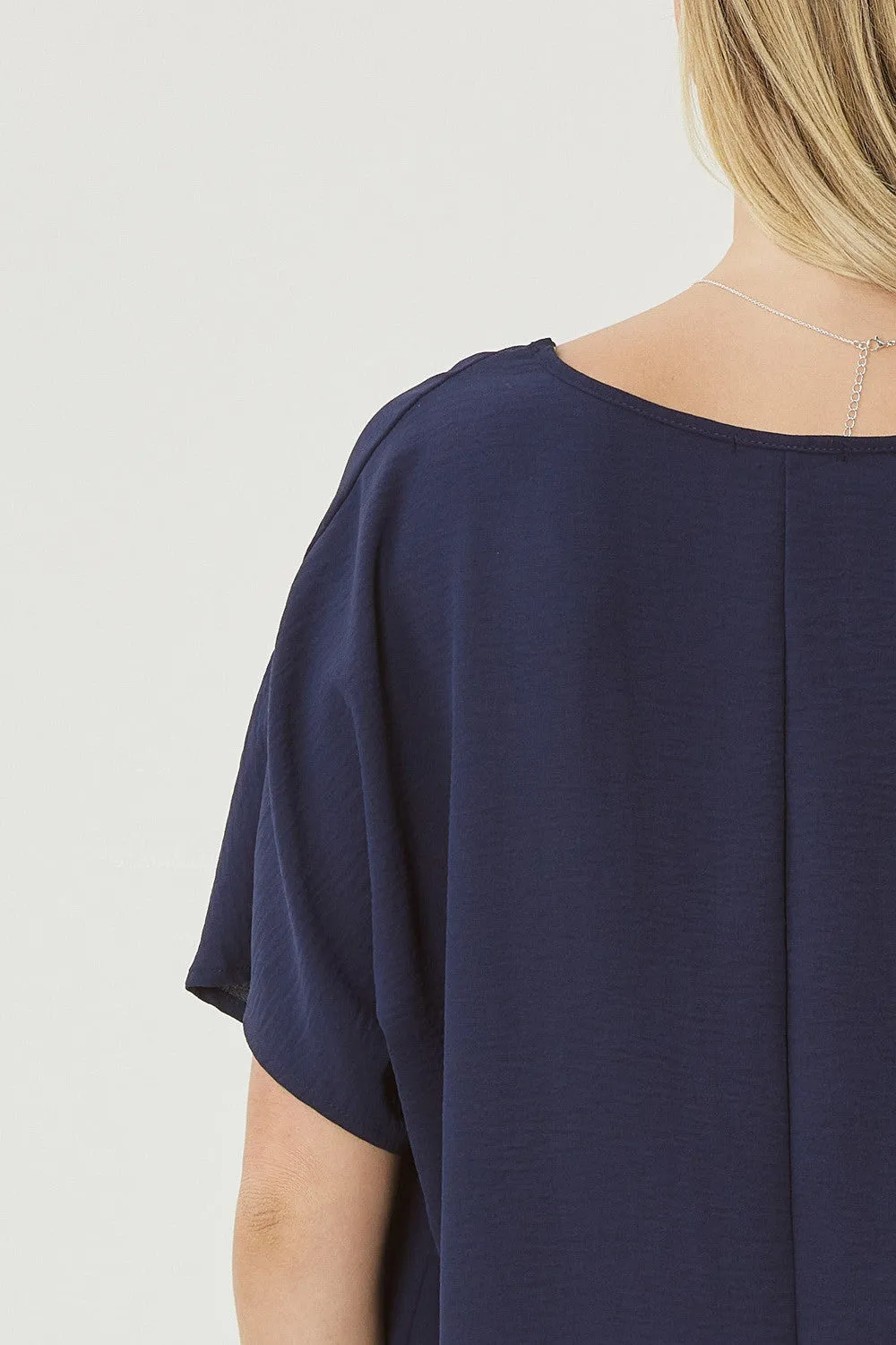 Solid V-Neck Top, Navy