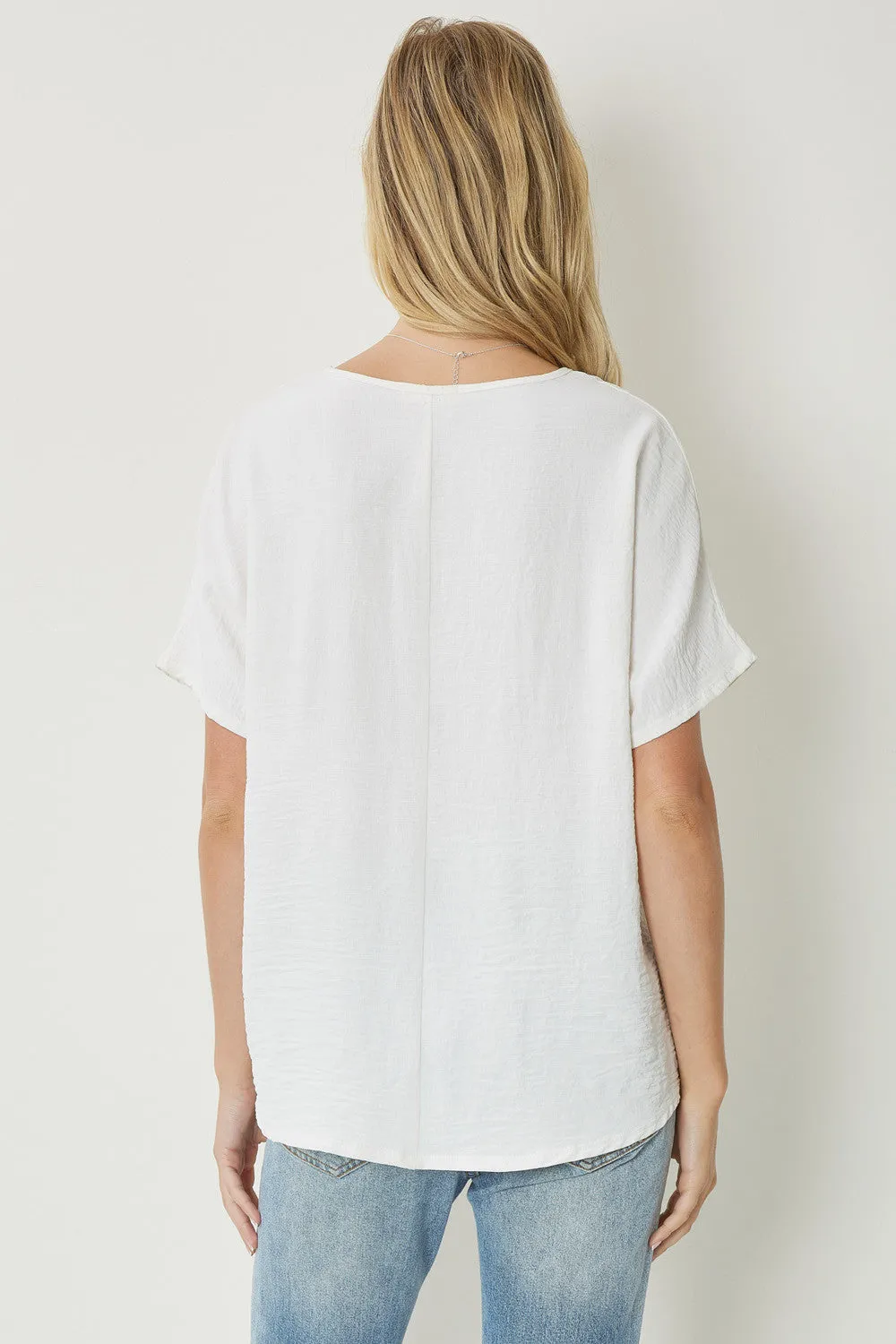 Solid V-Neck Top, Off White