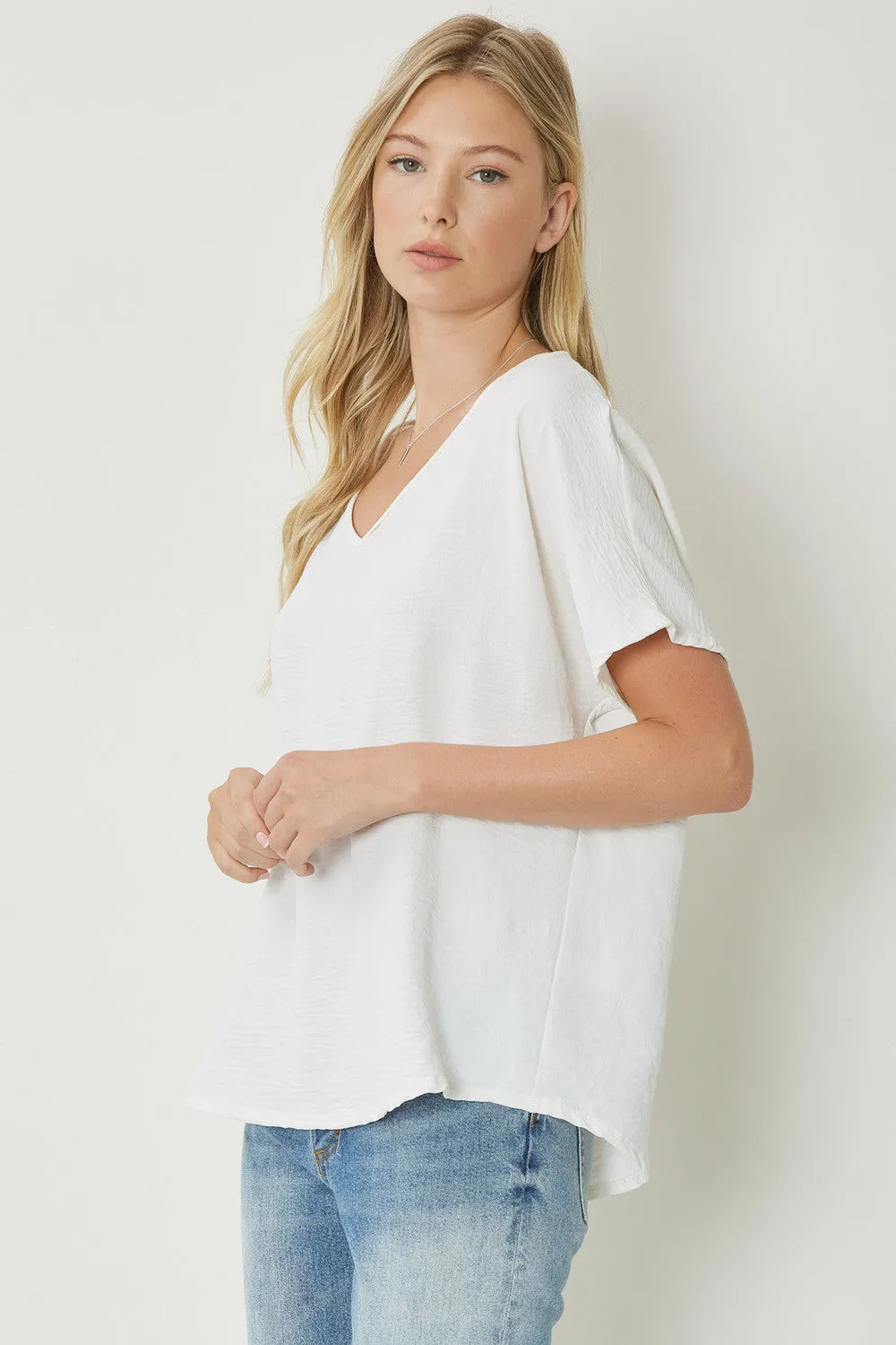 Solid V-Neck Top, Off White