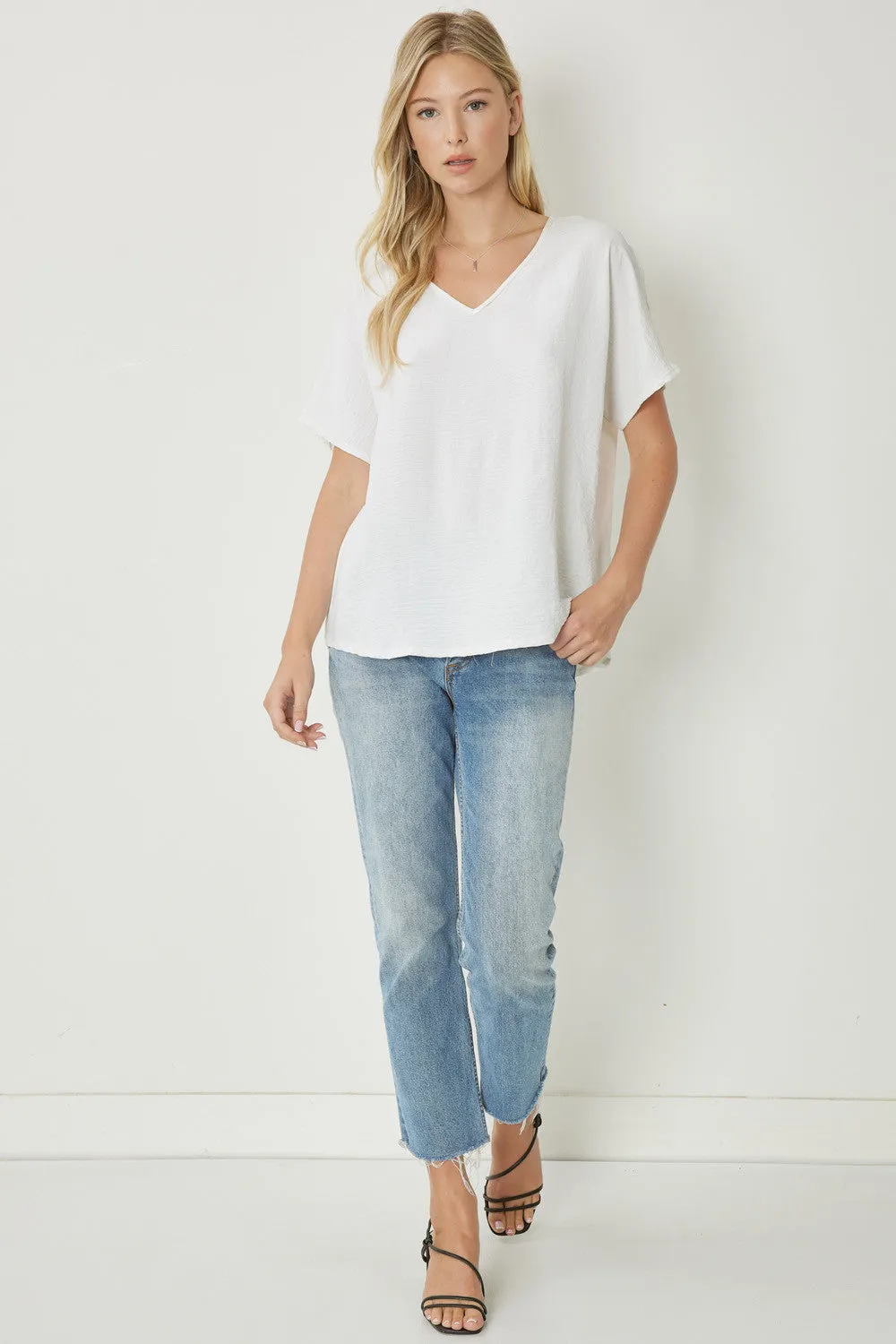 Solid V-Neck Top, Off White