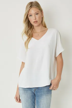 Solid V-Neck Top, Off White