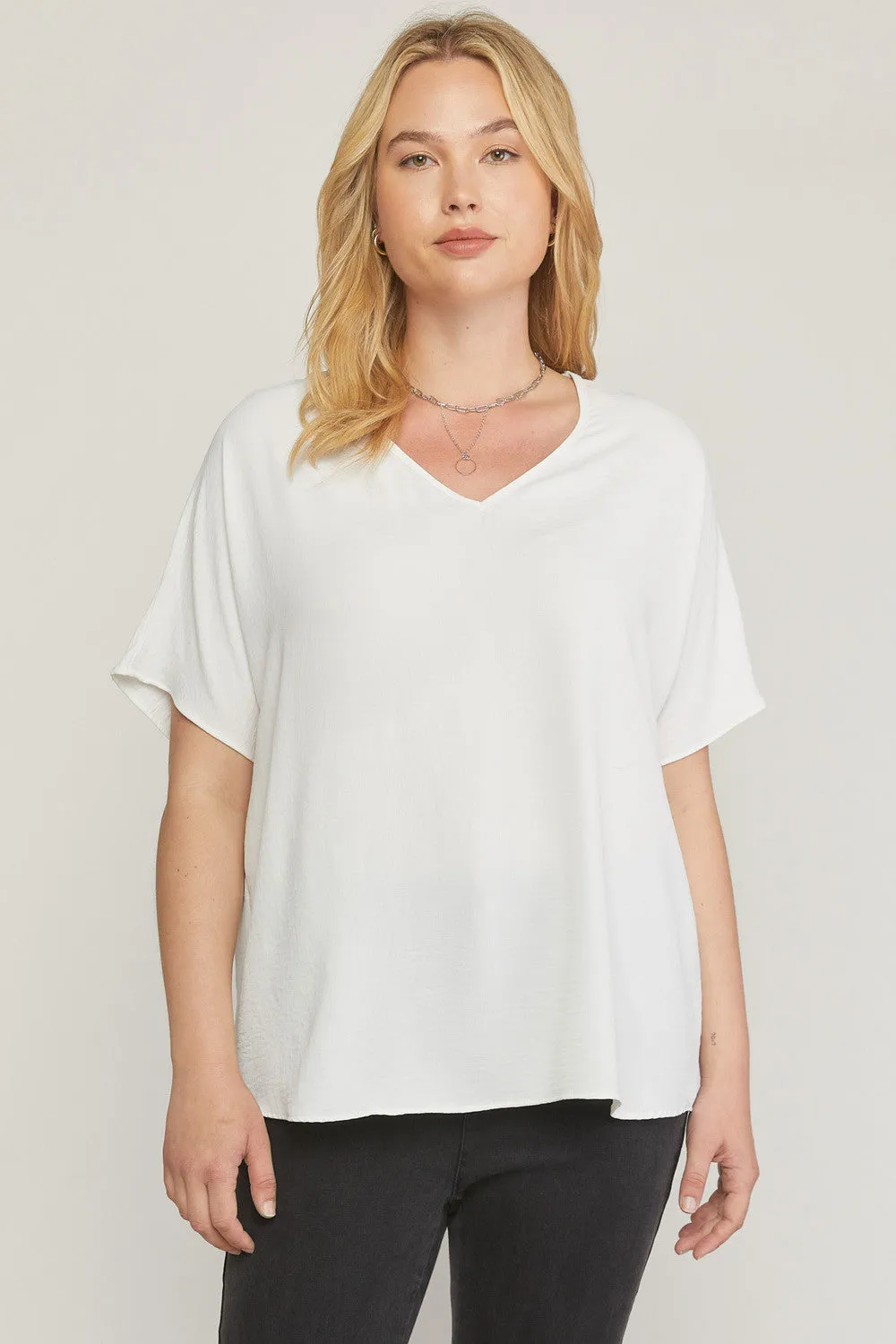 Solid V-Neck Top, Off White