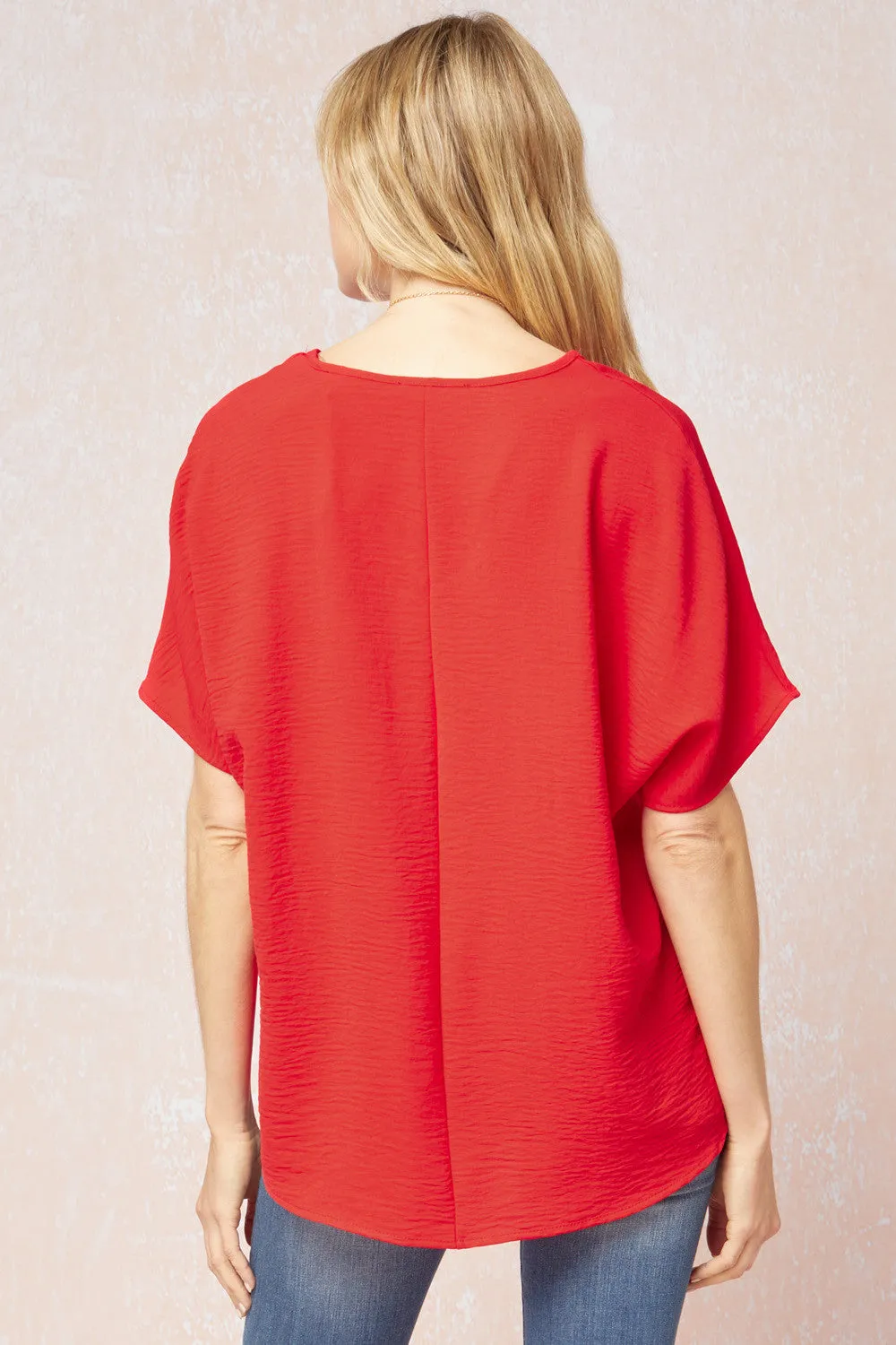 Solid V-Neck Top, Red