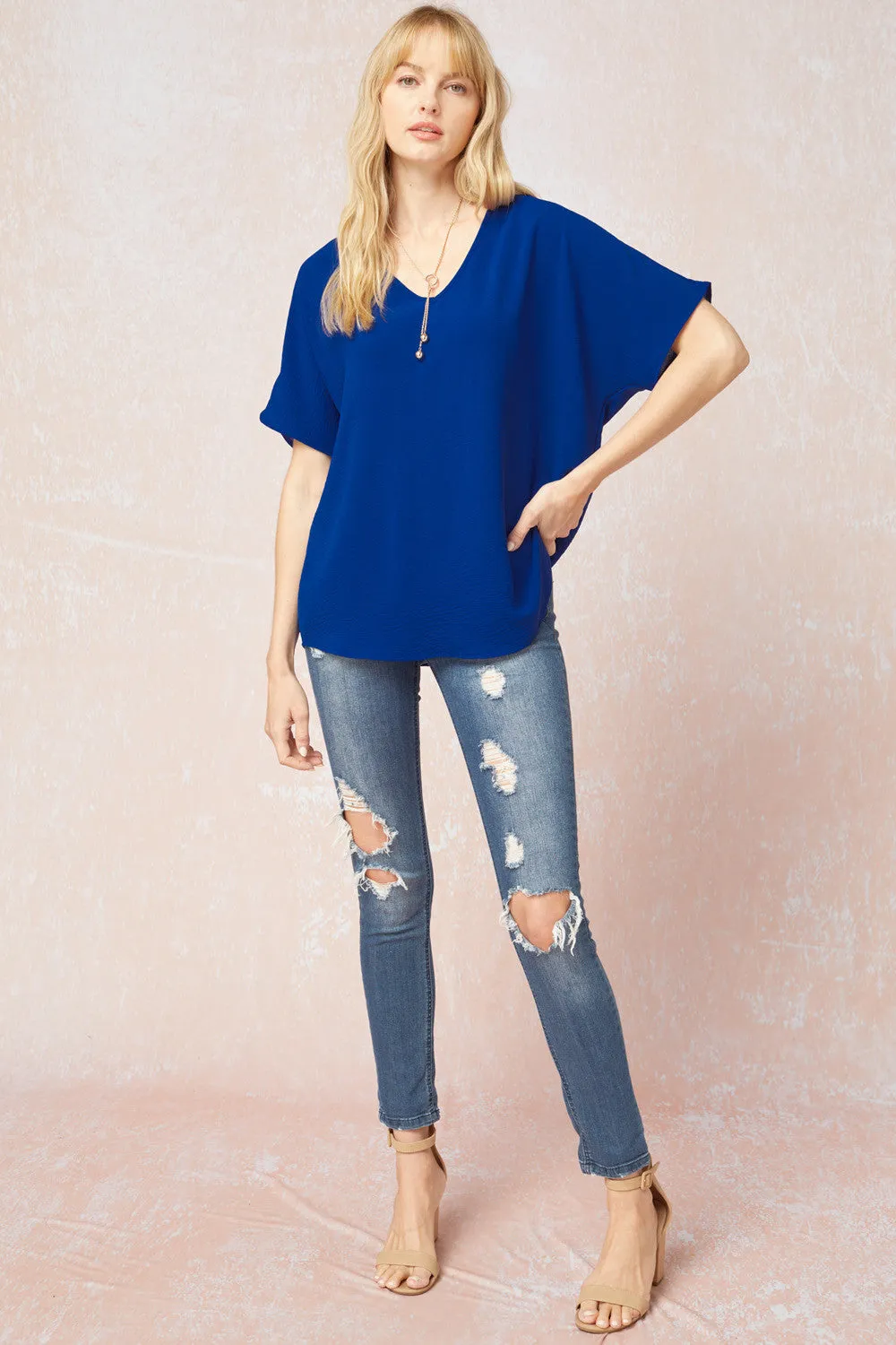 Solid V-Neck Top, Royal