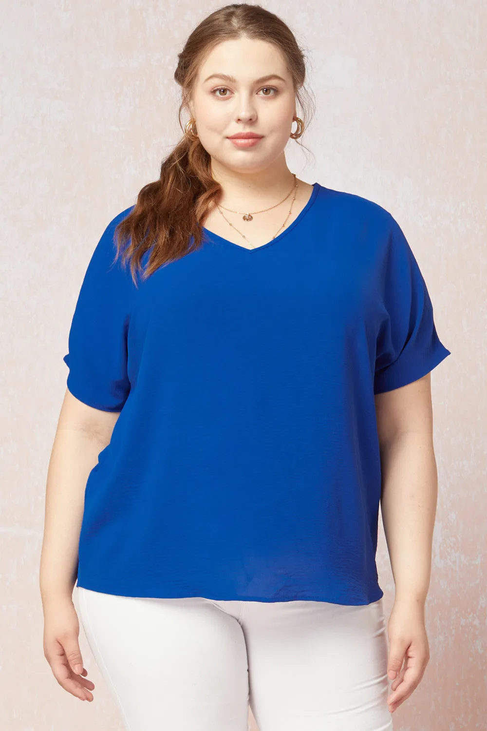 Solid V-Neck Top, Royal