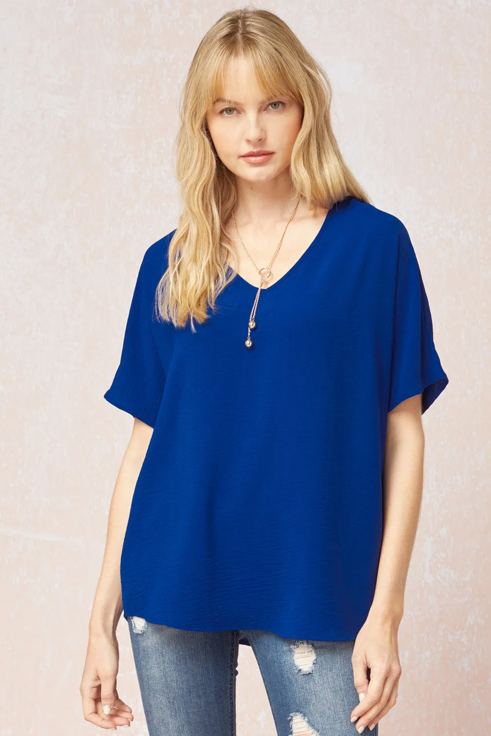 Solid V-Neck Top, Royal