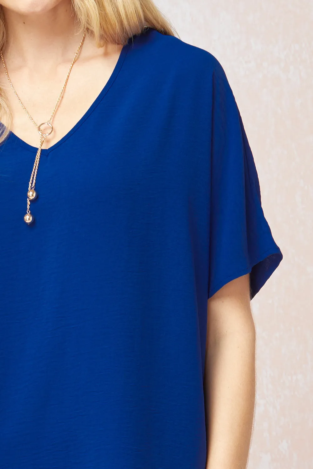 Solid V-Neck Top, Royal