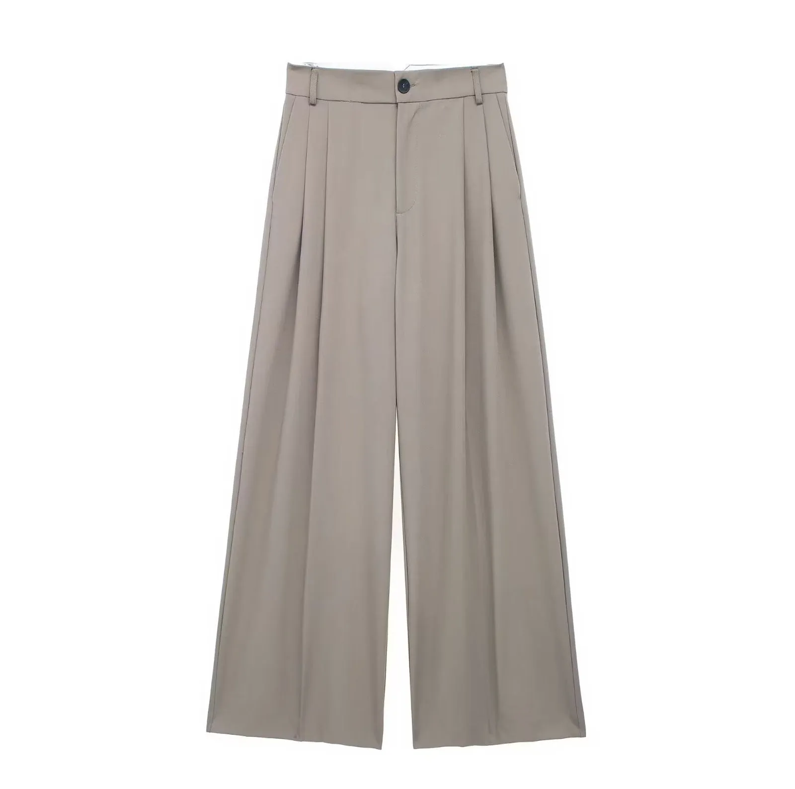 Spring Loose Casual High Waist Straight Pleated Pants Simple Office Drape Wide Leg Casual Pants Women