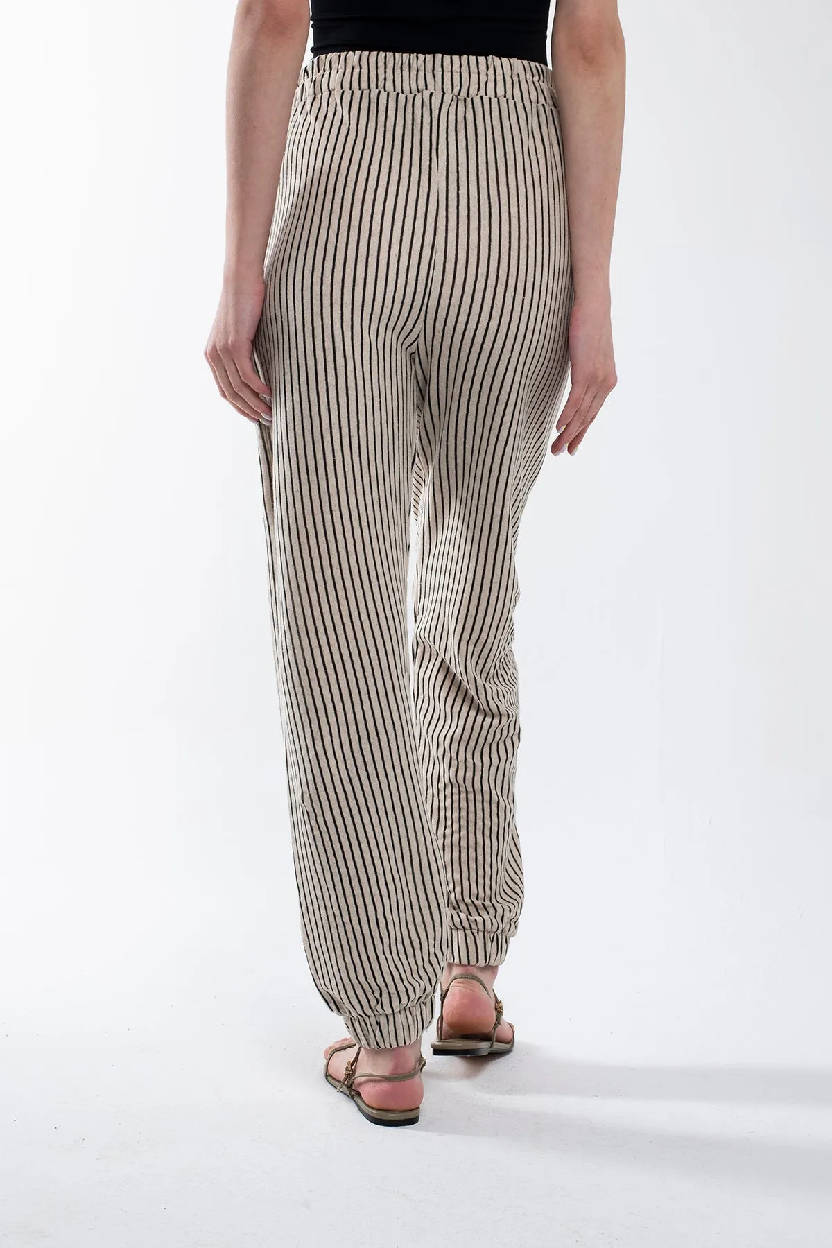 Striped Linen Pants with Elastic Legs