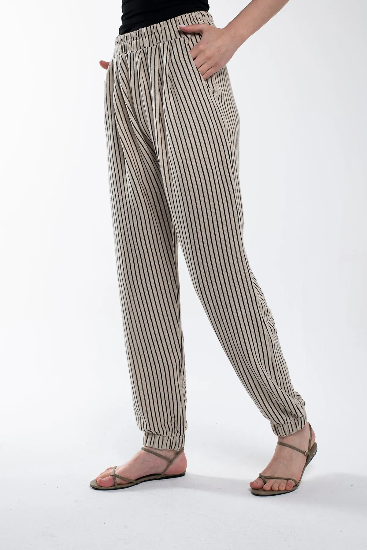 Striped Linen Pants with Elastic Legs