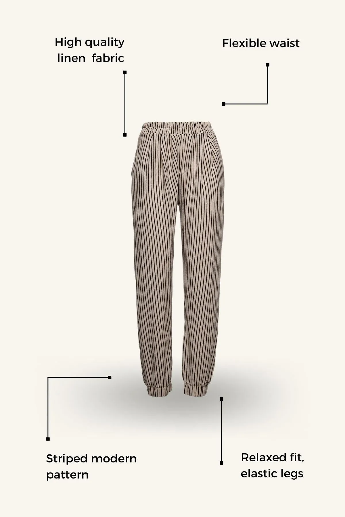 Striped Linen Pants with Elastic Legs