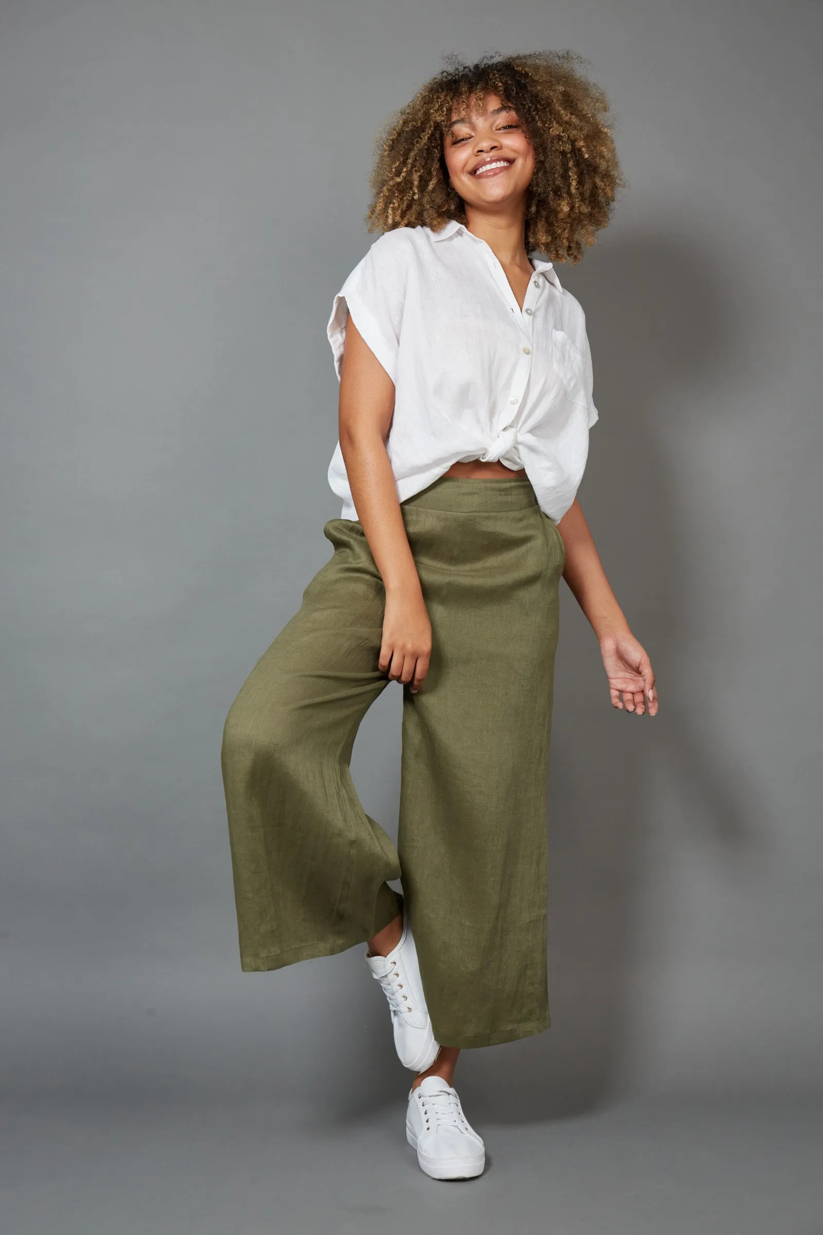 Studio Crop Linen Pant - Khaki