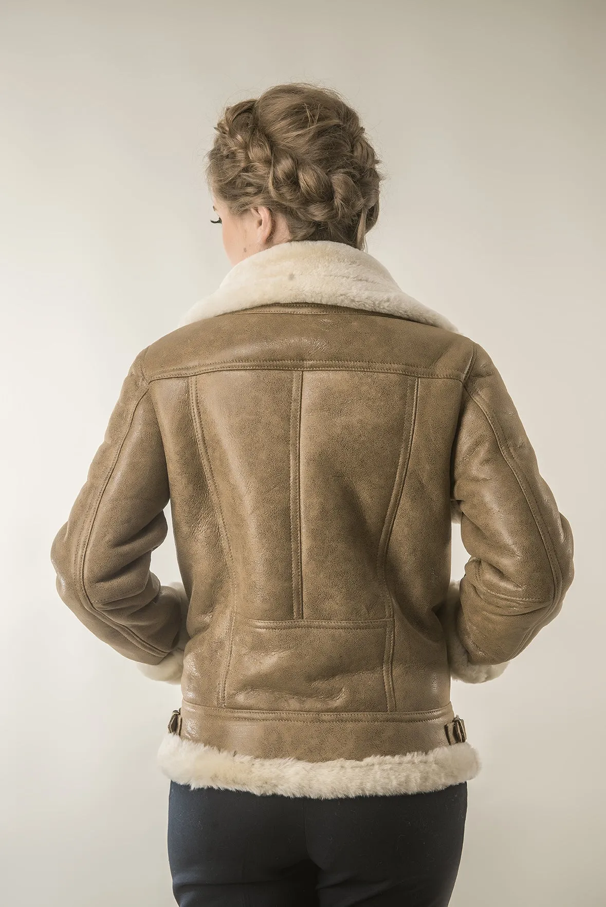 Stylish Merino Fur Shearling Leather Jacket, Light Brown