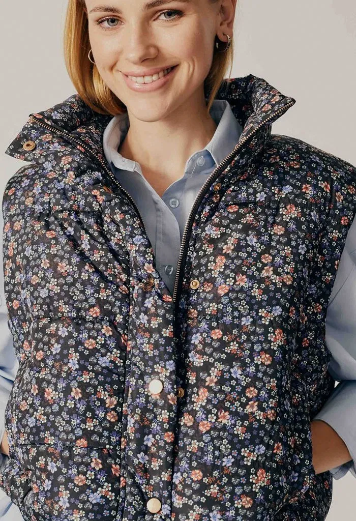 Styx Printed Puffer Gilet-Floral