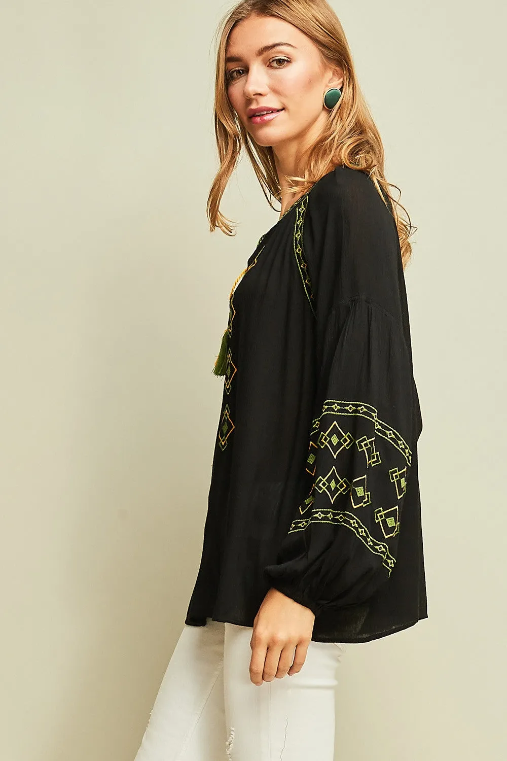 Tassel Tie Peasant Blouse