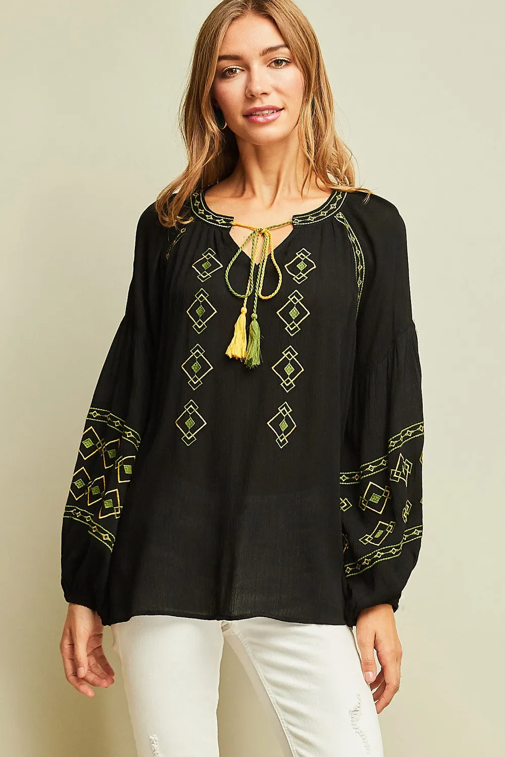 Tassel Tie Peasant Blouse