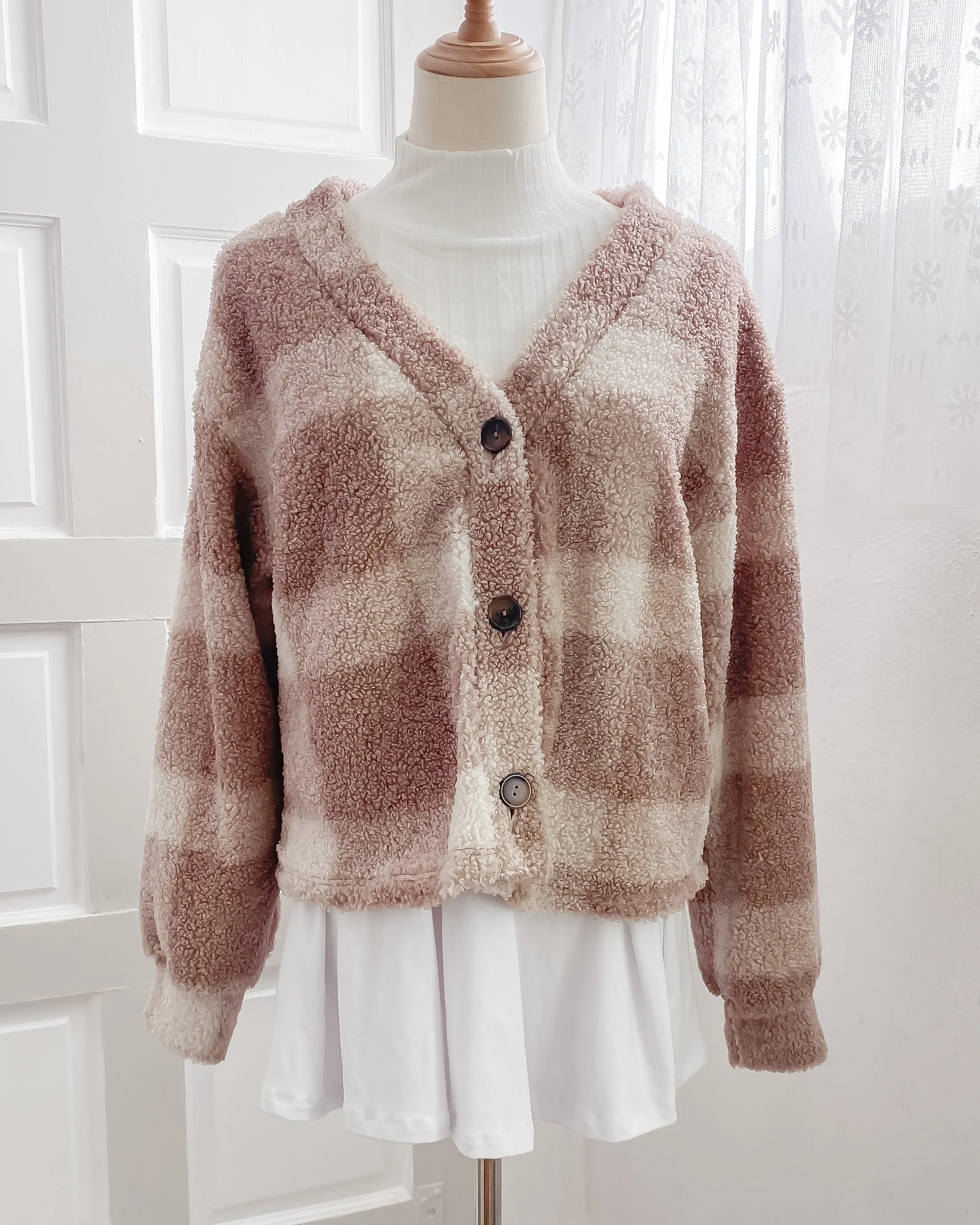 Tessa Button Front Plaid Teddy Cardigan