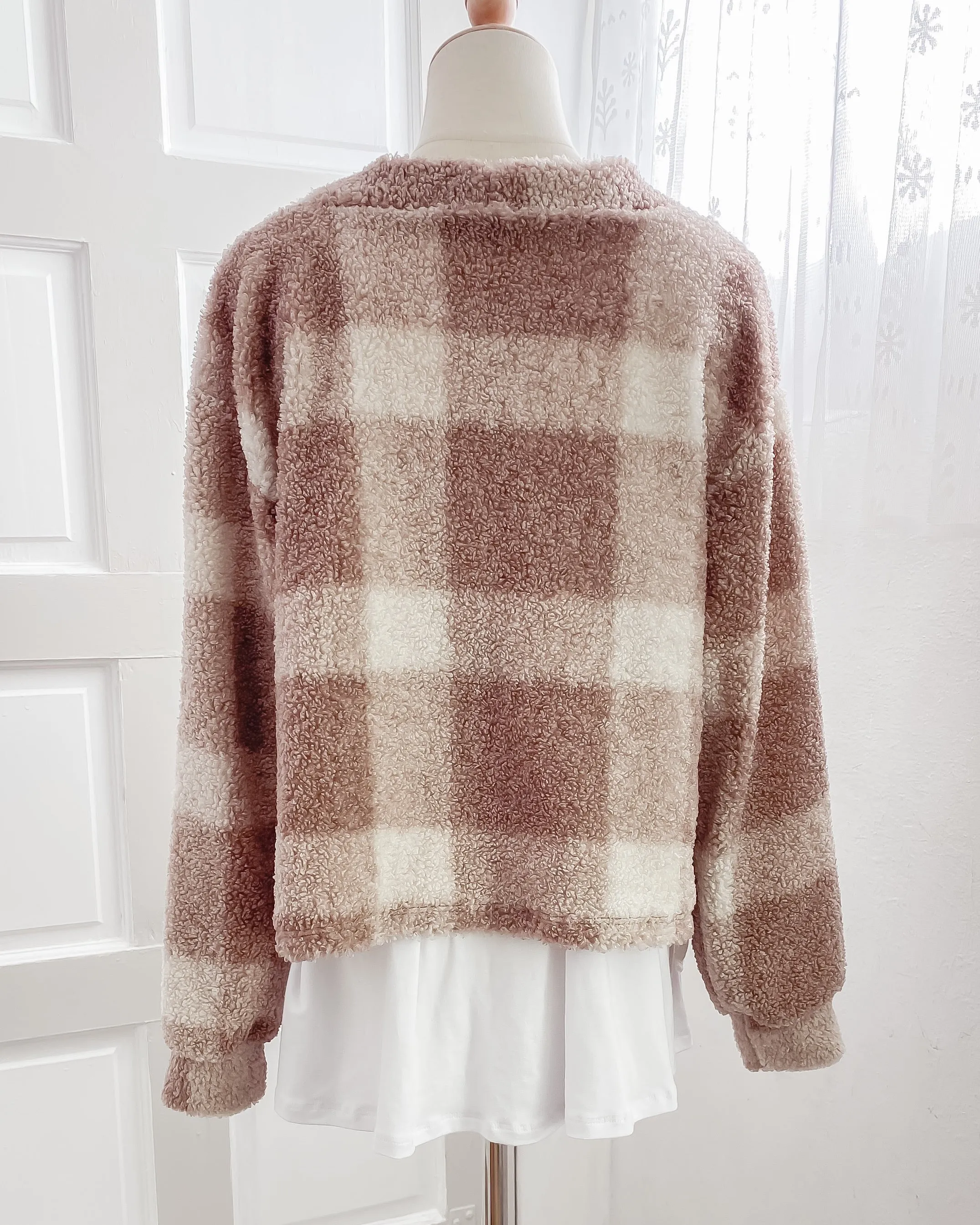 Tessa Button Front Plaid Teddy Cardigan