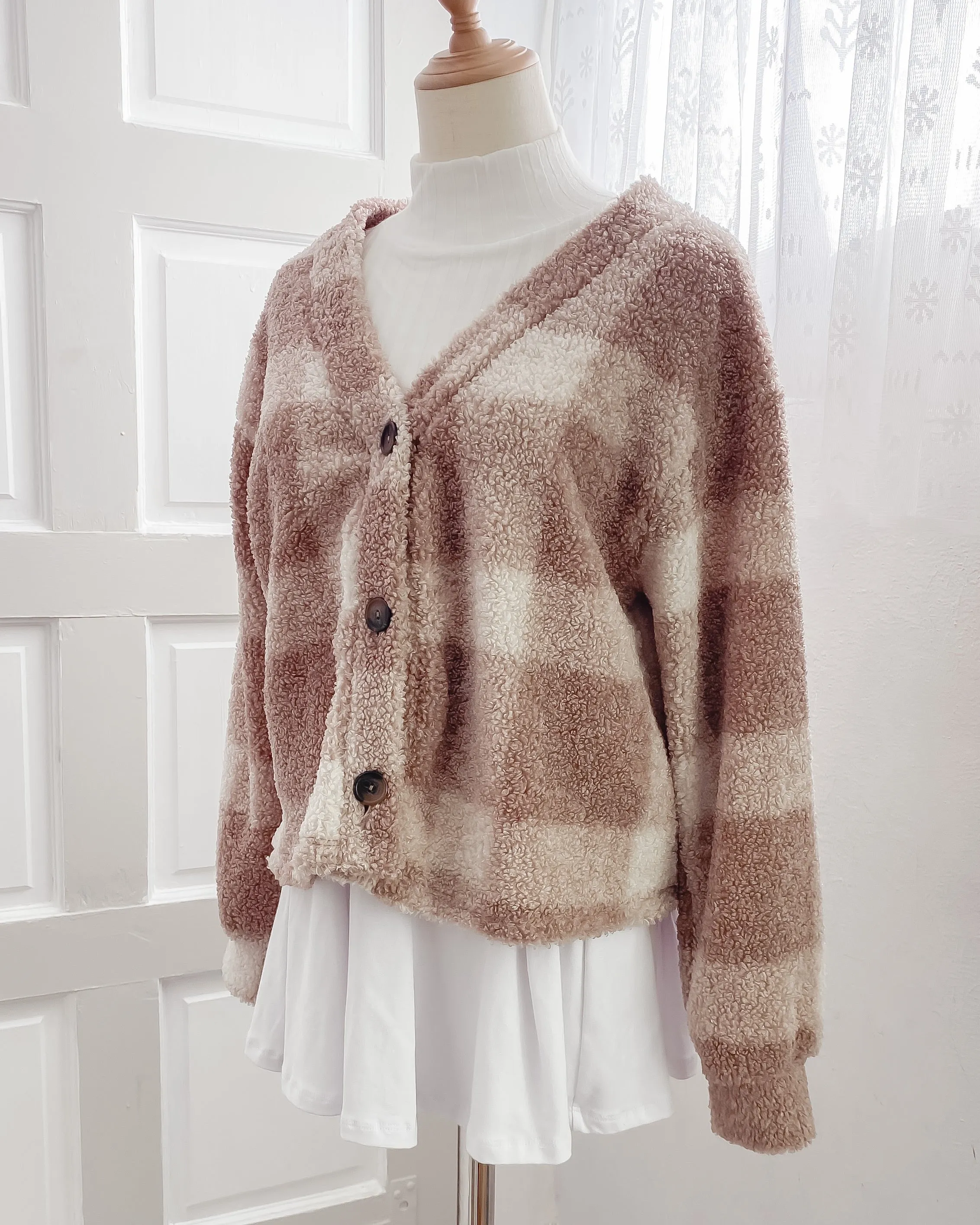 Tessa Button Front Plaid Teddy Cardigan