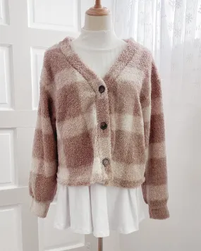 Tessa Button Front Plaid Teddy Cardigan