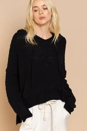 Textured Knit Hoodie, Black