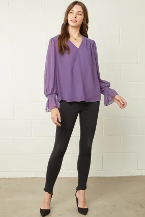 Textured V-Neck Top, Plum