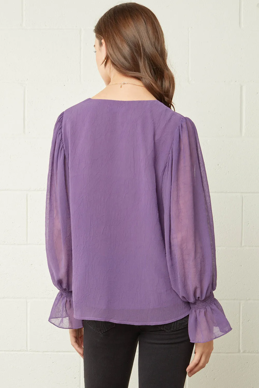 Textured V-Neck Top, Plum