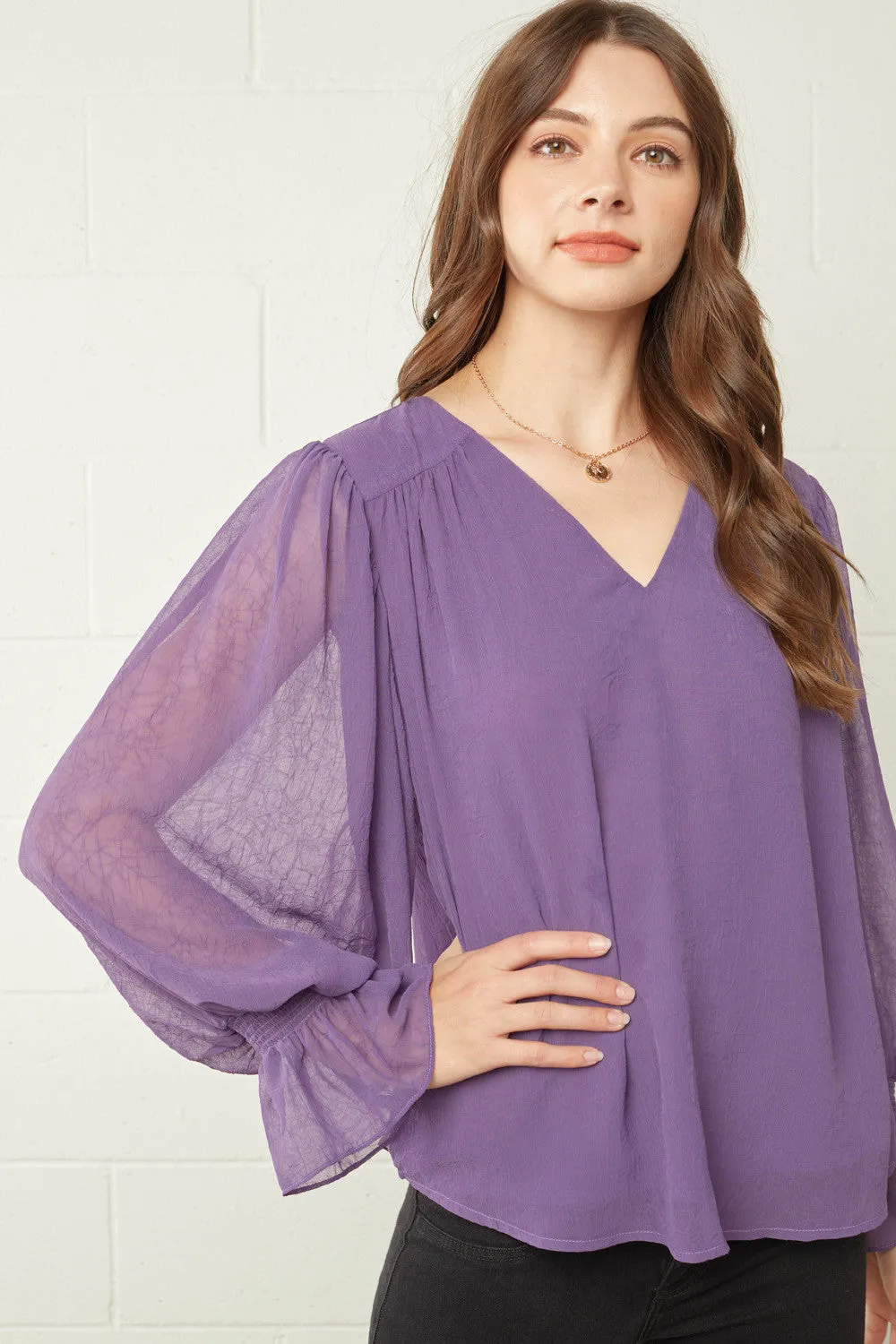 Textured V-Neck Top, Plum