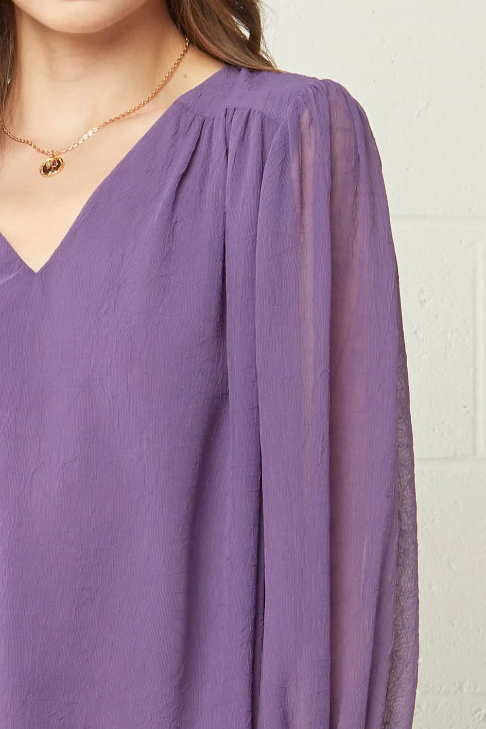 Textured V-Neck Top, Plum